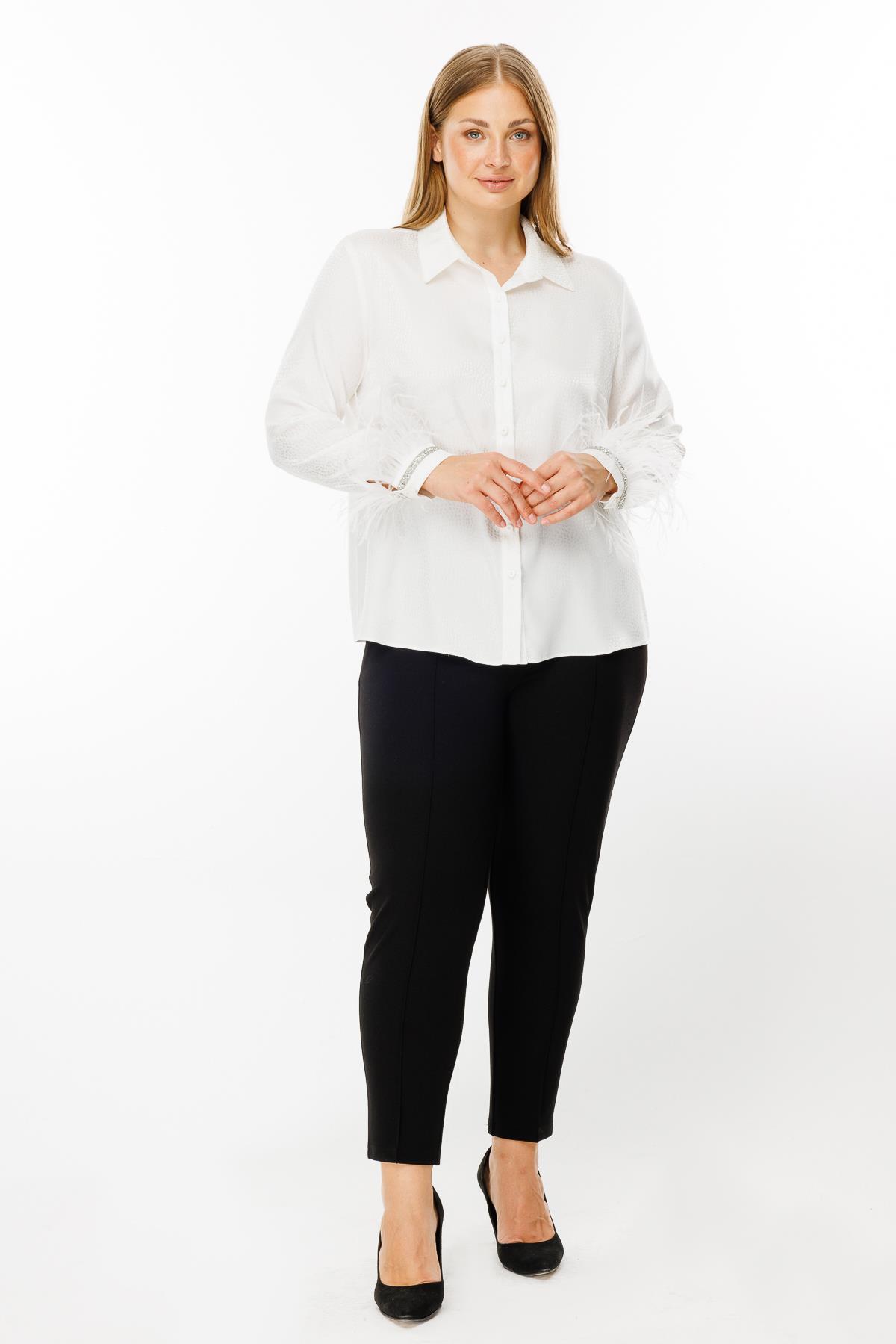 Modailgi  Kol Manşeti Otrişli Puanlı Jakar Gömlek Ekru