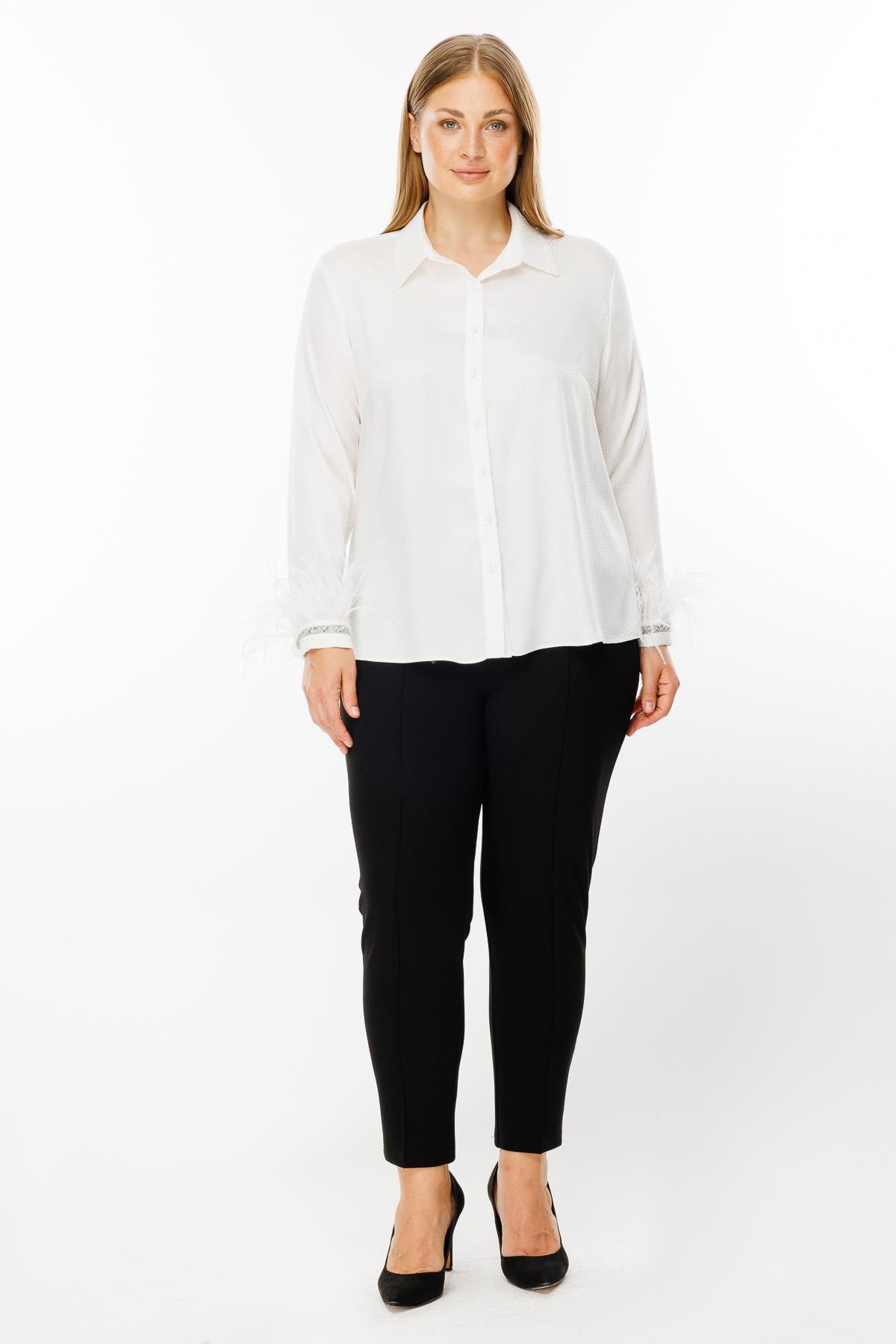 Modailgi  Kol Manşeti Otrişli Puanlı Jakar Gömlek Ekru