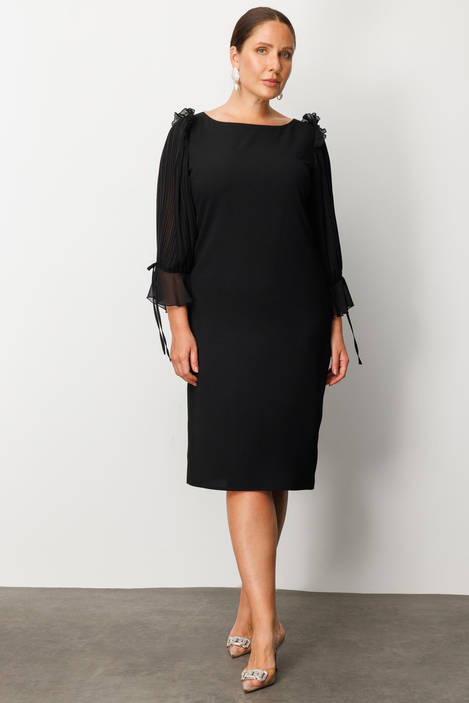 Modailgi  Kolları Pliseli Elbise Siyah