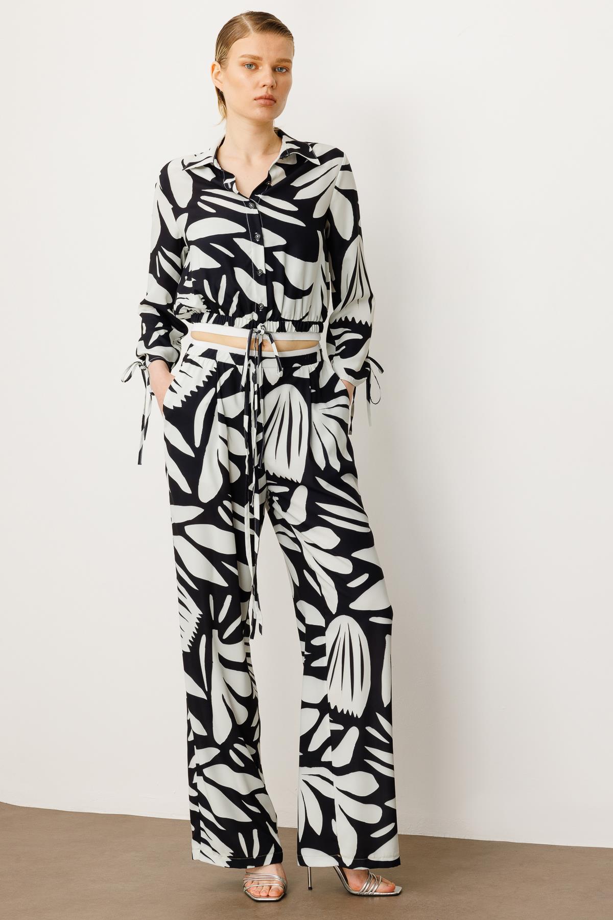 Modailgi  Kolları ve Etek Ucu Bağlama Detaylı Etek Altı Lastikli Gömlek Siyah