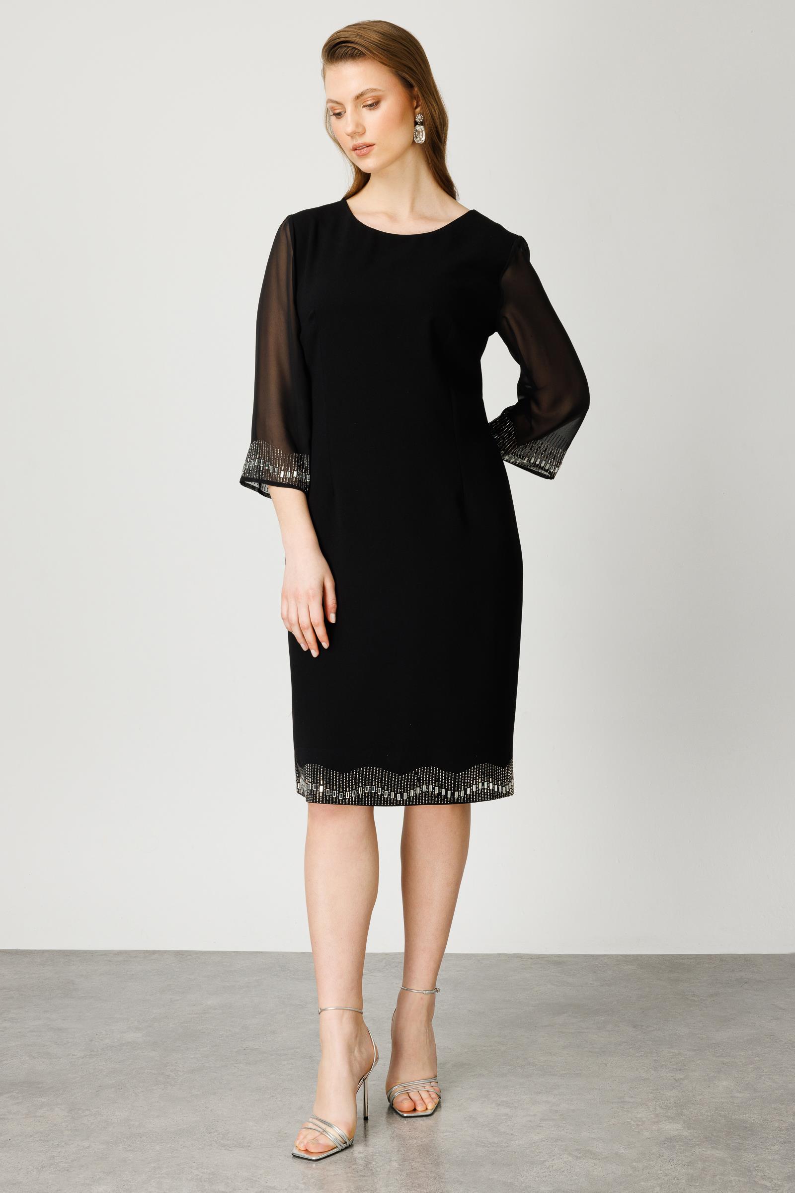 Modailgi  Kolları ve Etek Ucu Taşlı Elbise Siyah