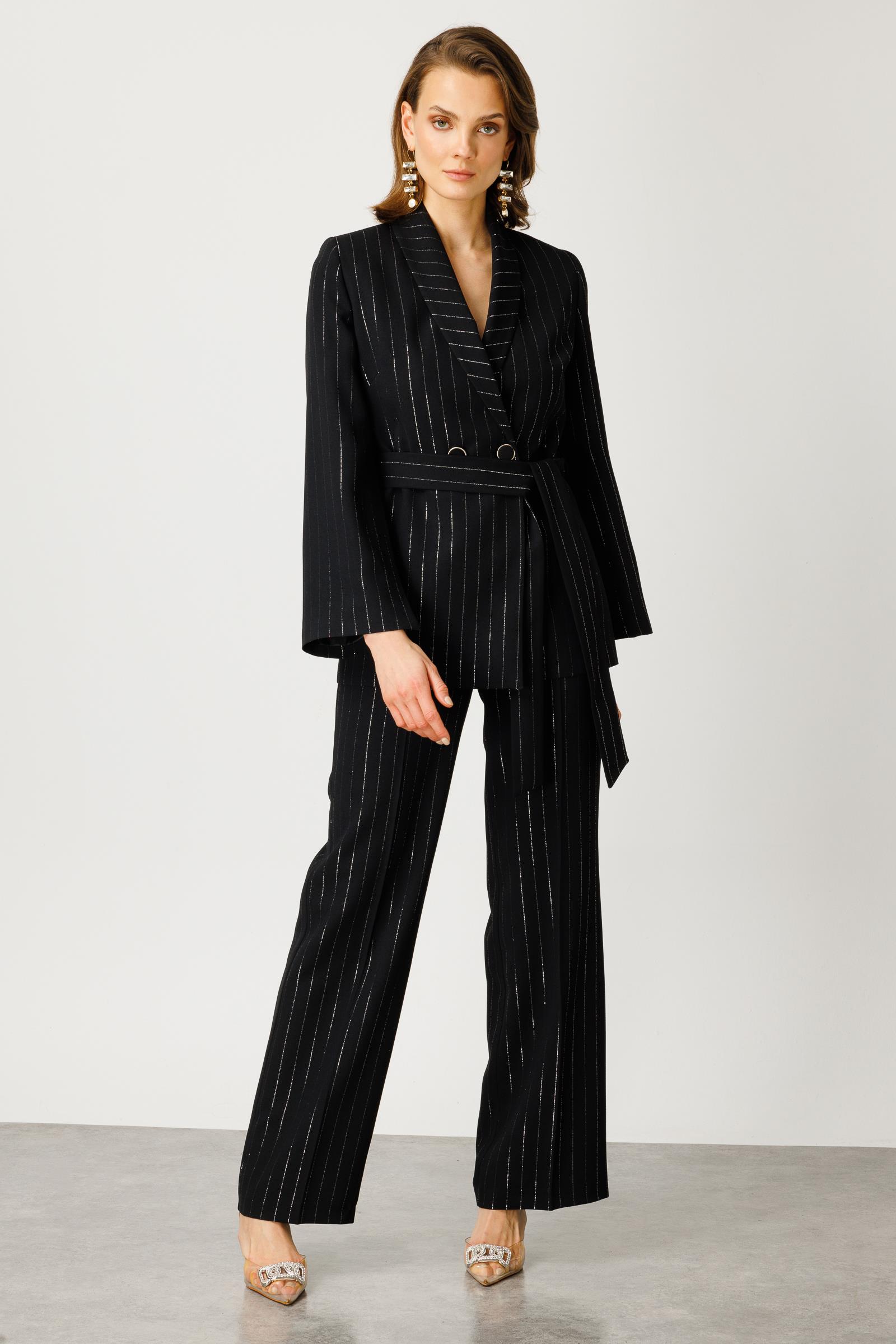 Modailgi  Kolları Yırtmaçlı Simli Çizgili Ceket Siyah