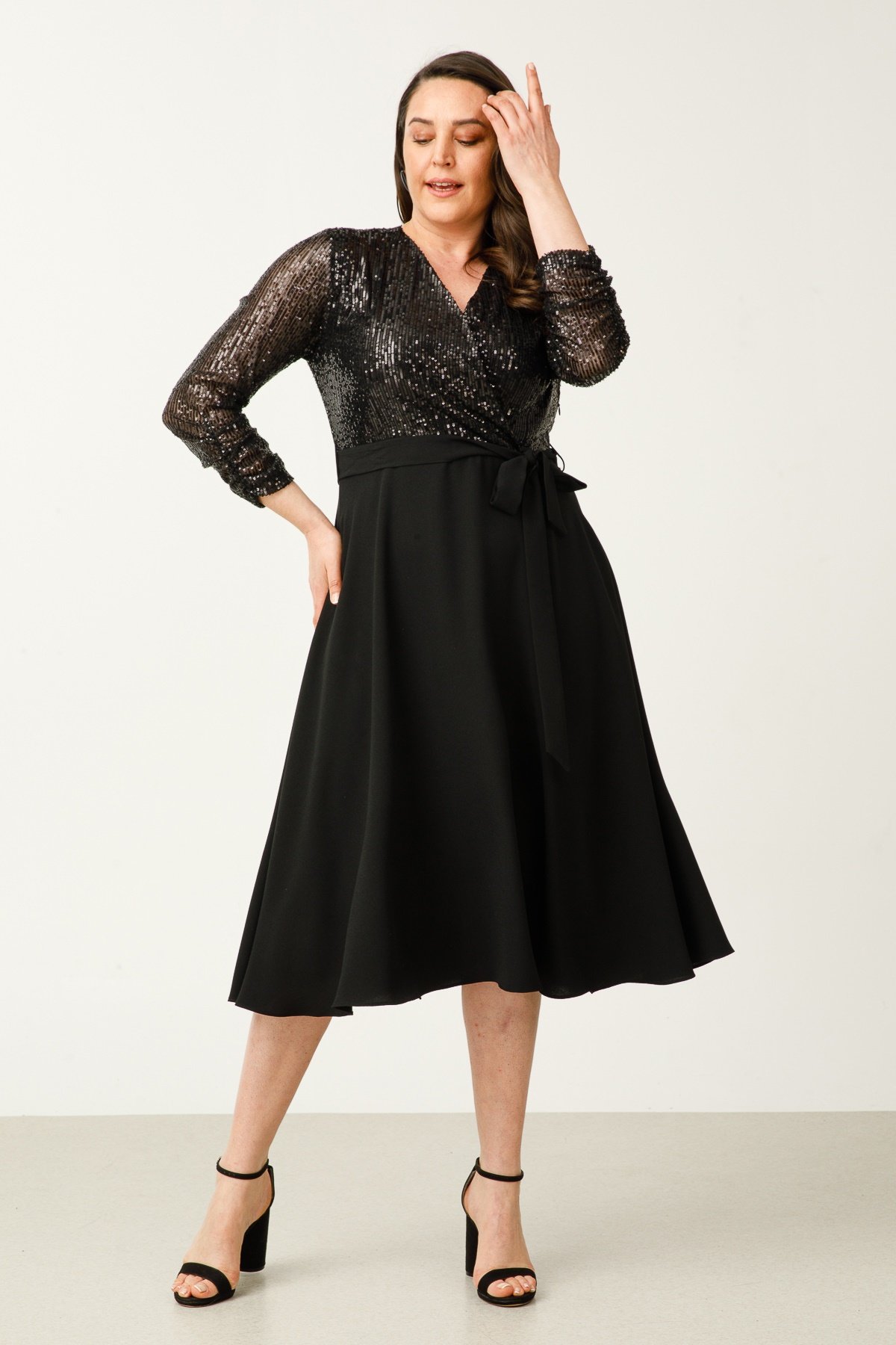 Modailgi  Kruvaze Kapama Payet Elbise Siyah