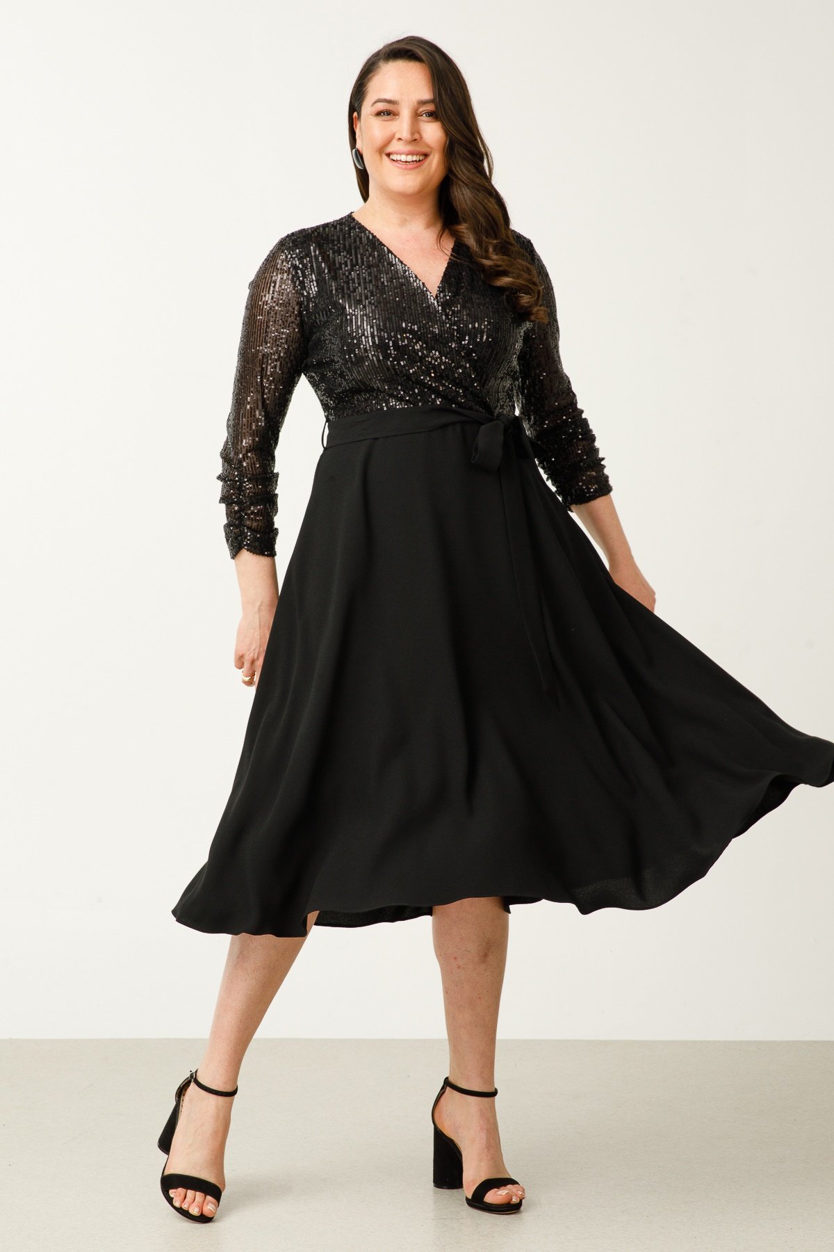 Modailgi  Kruvaze Kapama Payet Elbise Siyah