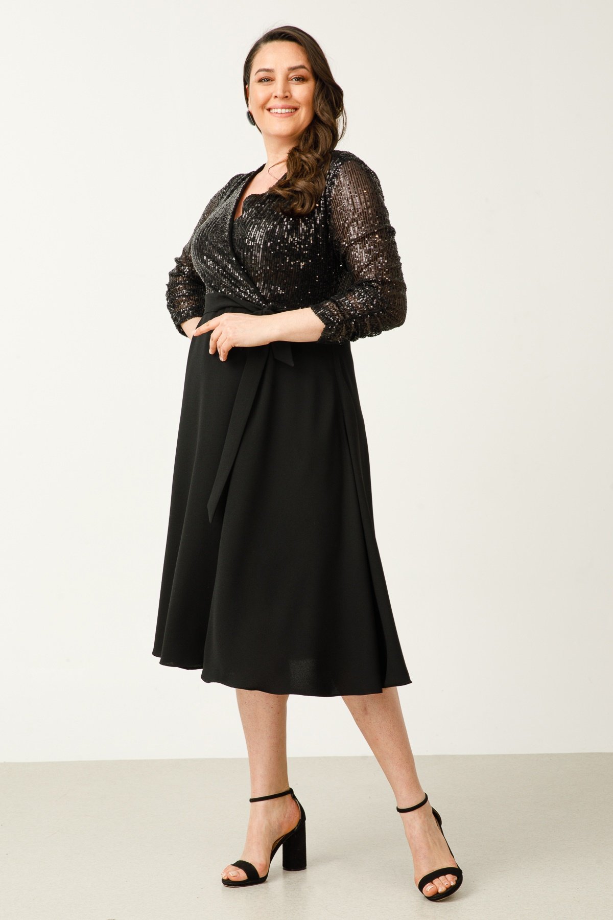 Modailgi  Kruvaze Kapama Payet Elbise Siyah