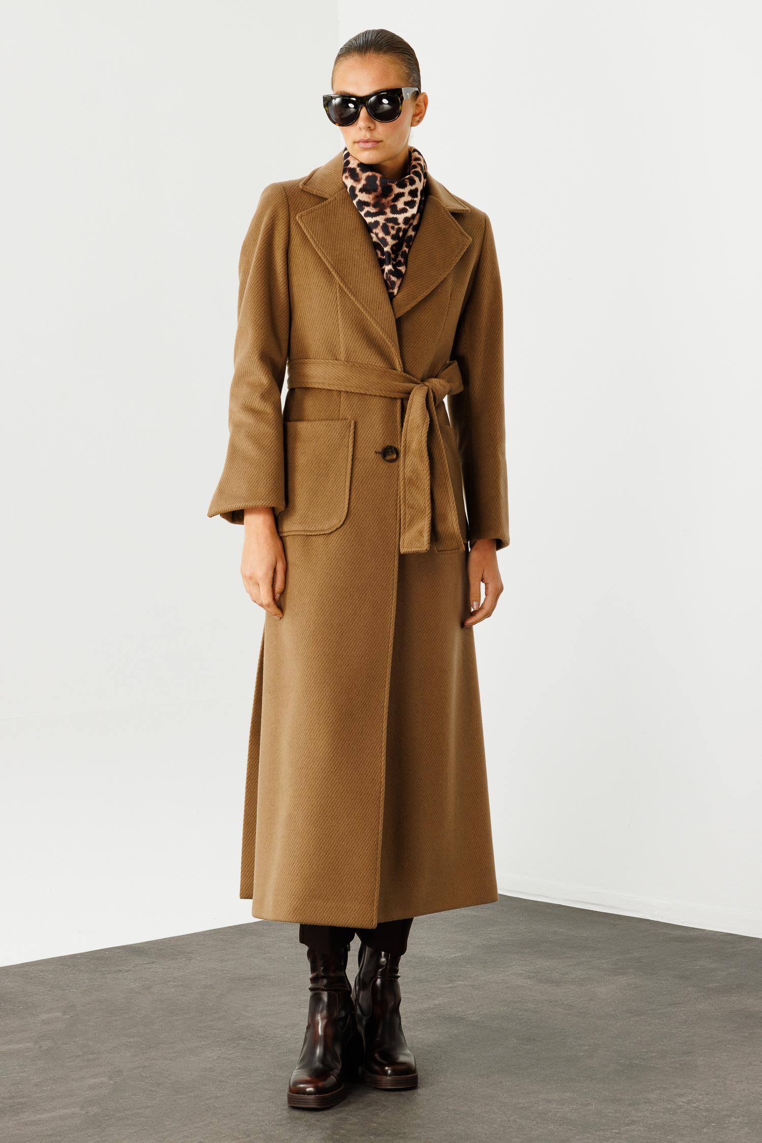 Modailgi  Kuptan Yırtmaçlı Diyagonal Çizgili Kaban Kahve