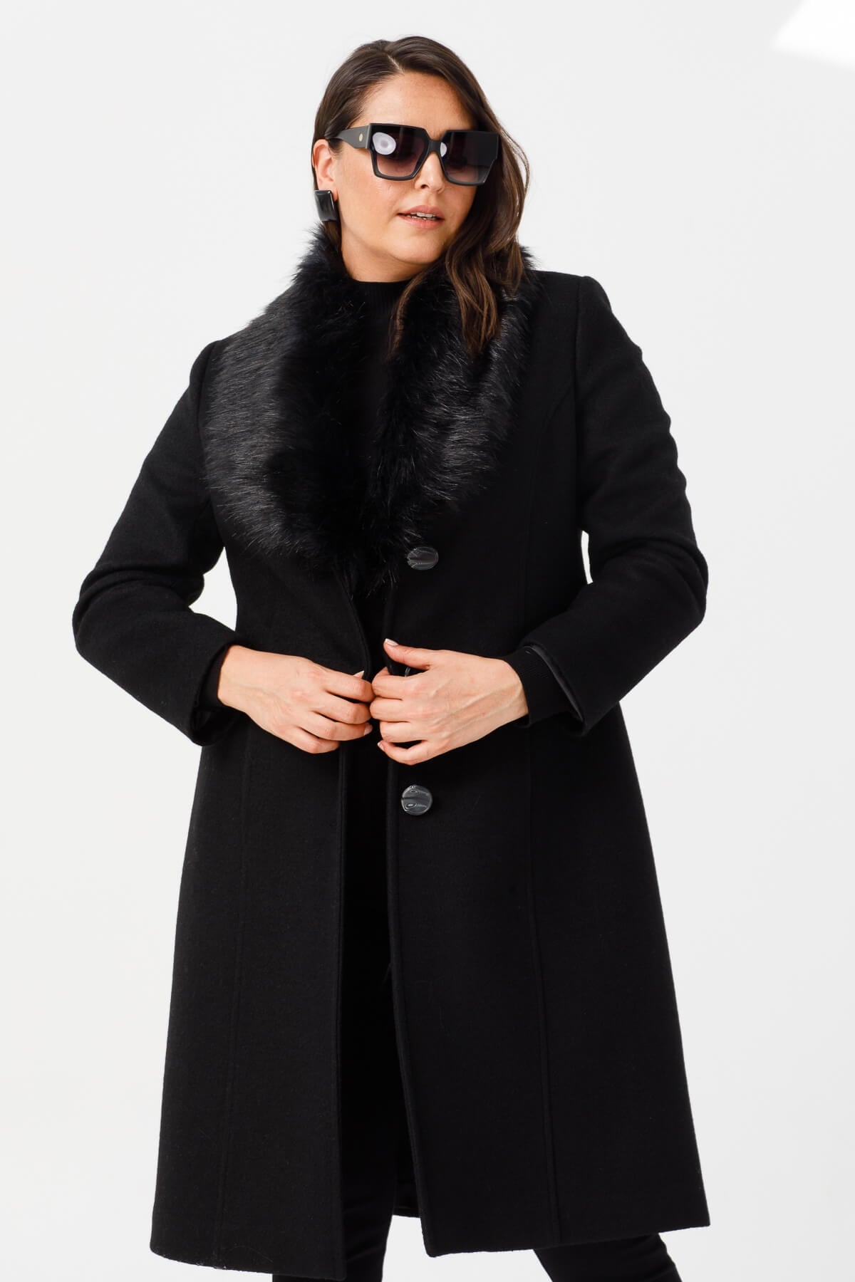 Modailgi  Kürk Yaka Kaban Siyah