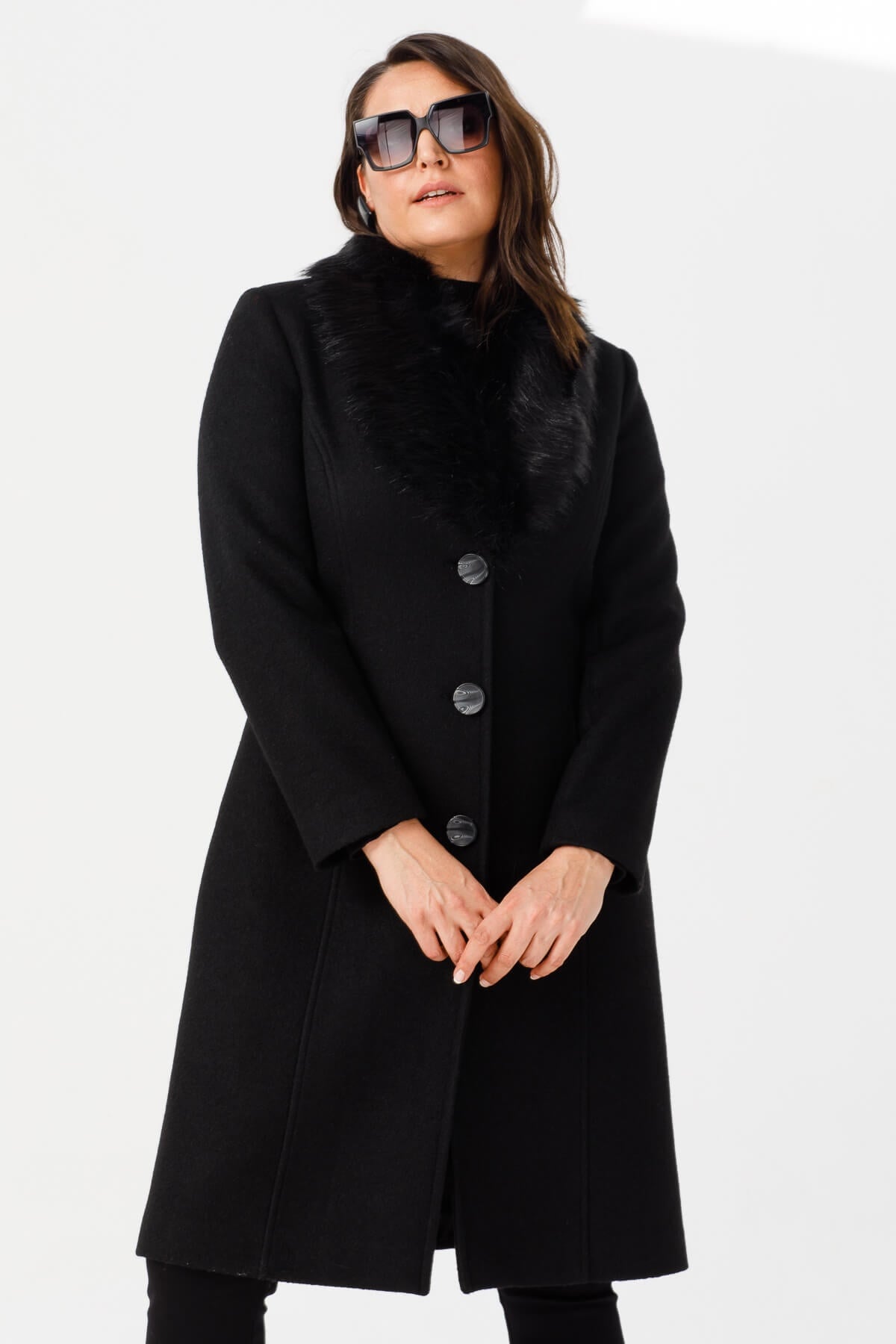 Modailgi  Kürk Yaka Kaban Siyah