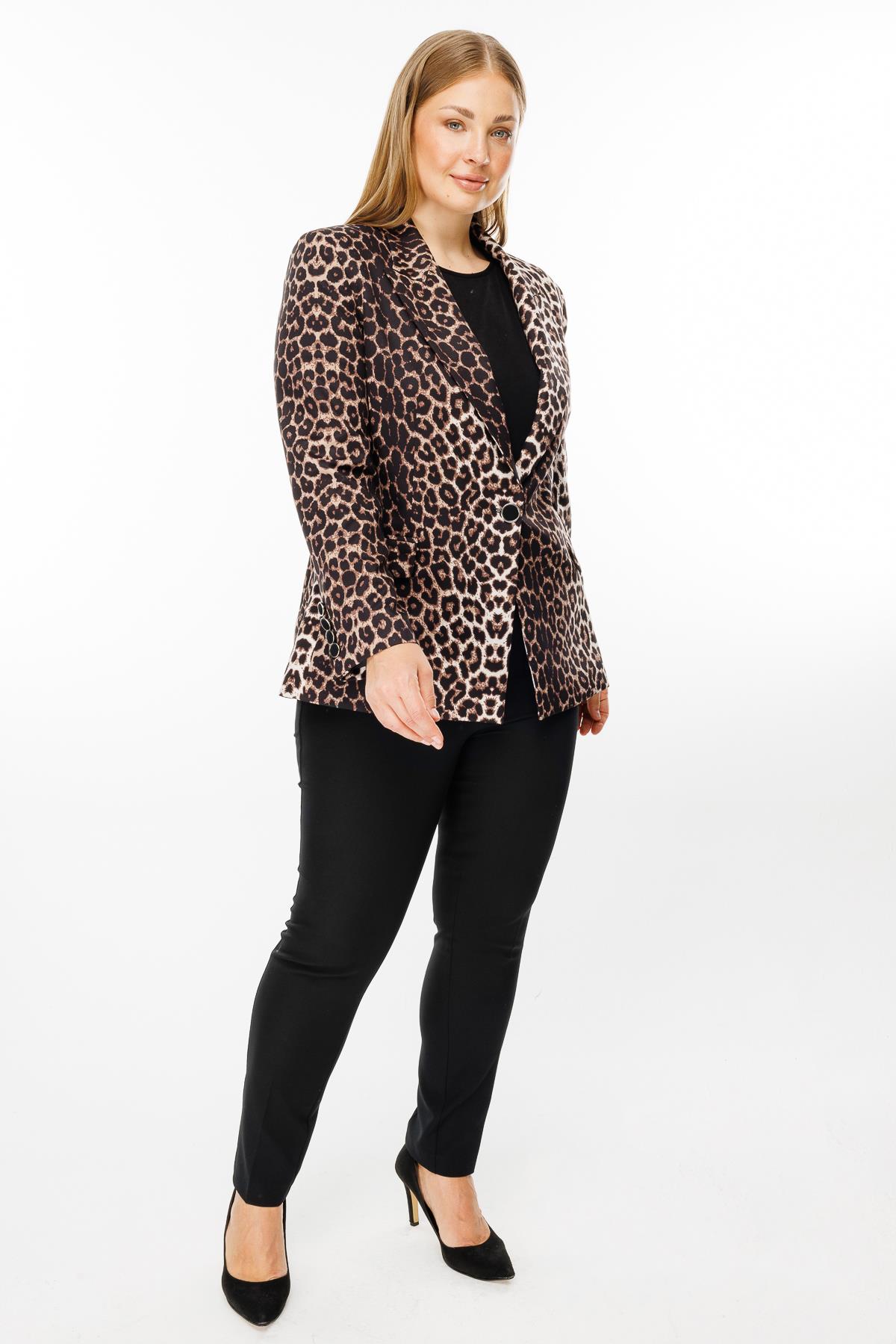 Modailgi  Leopar Desen Mono Yaka Tek Düğme Ceket Siyah