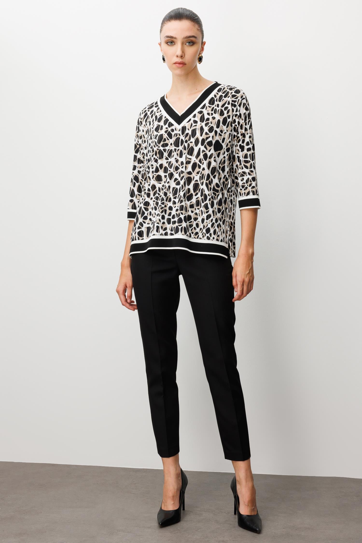 Modailgi  Leopar Desen V Yaka Ribanalı Bluz Leopar
