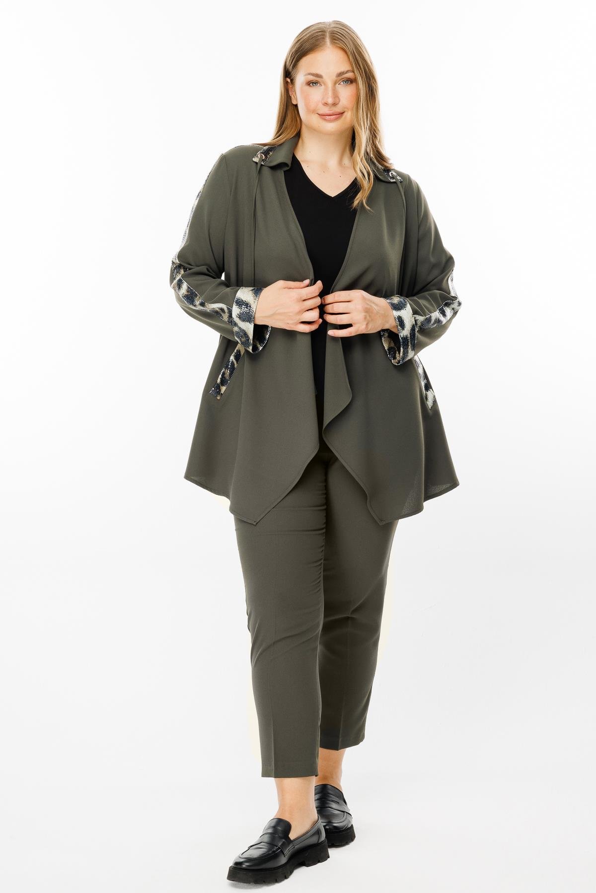 Modailgi  Leopar Detaylı İkili Takım Haki