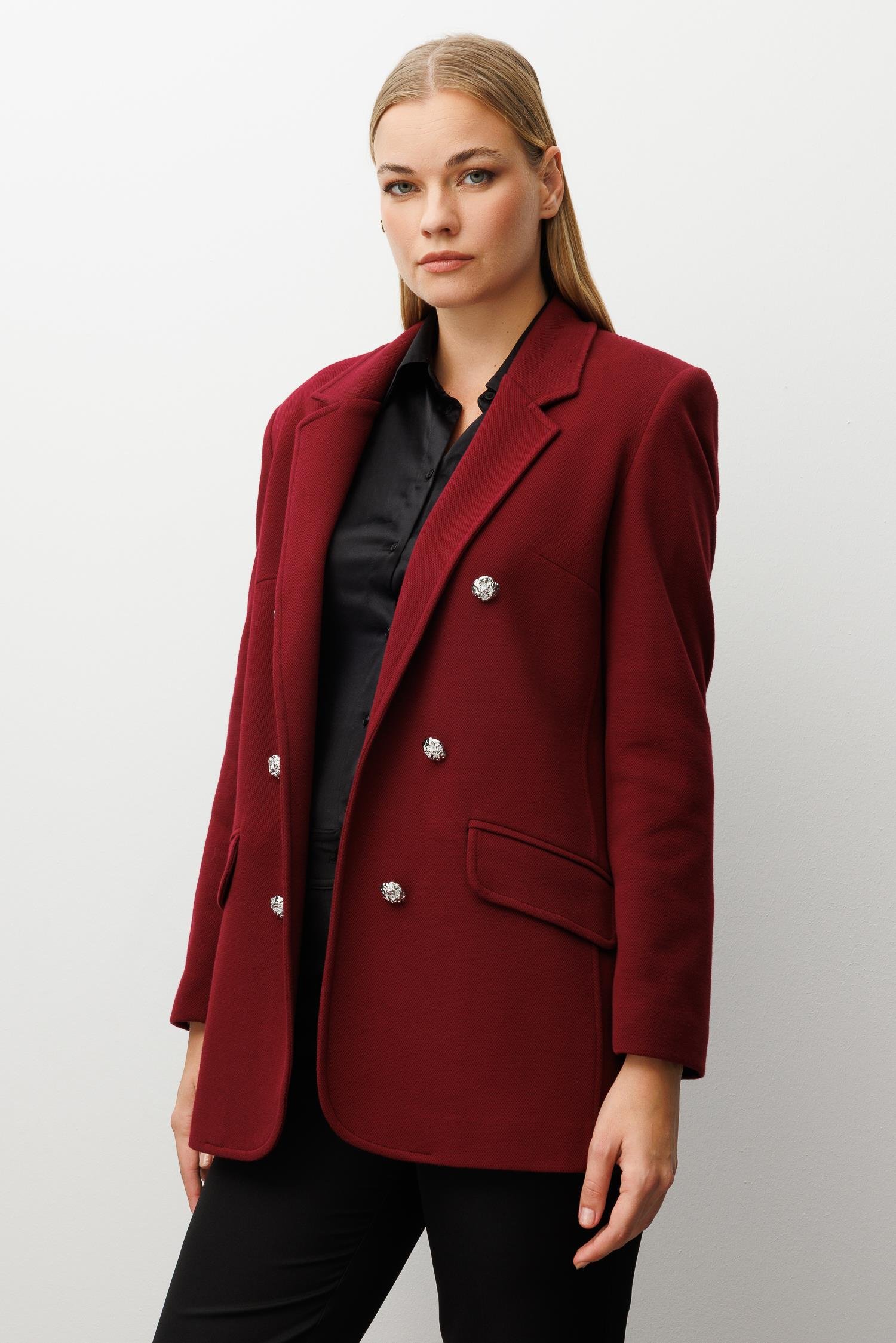 Modailgi  Mono Yaka Cep Kapaklı Uzun Ceket Bordo