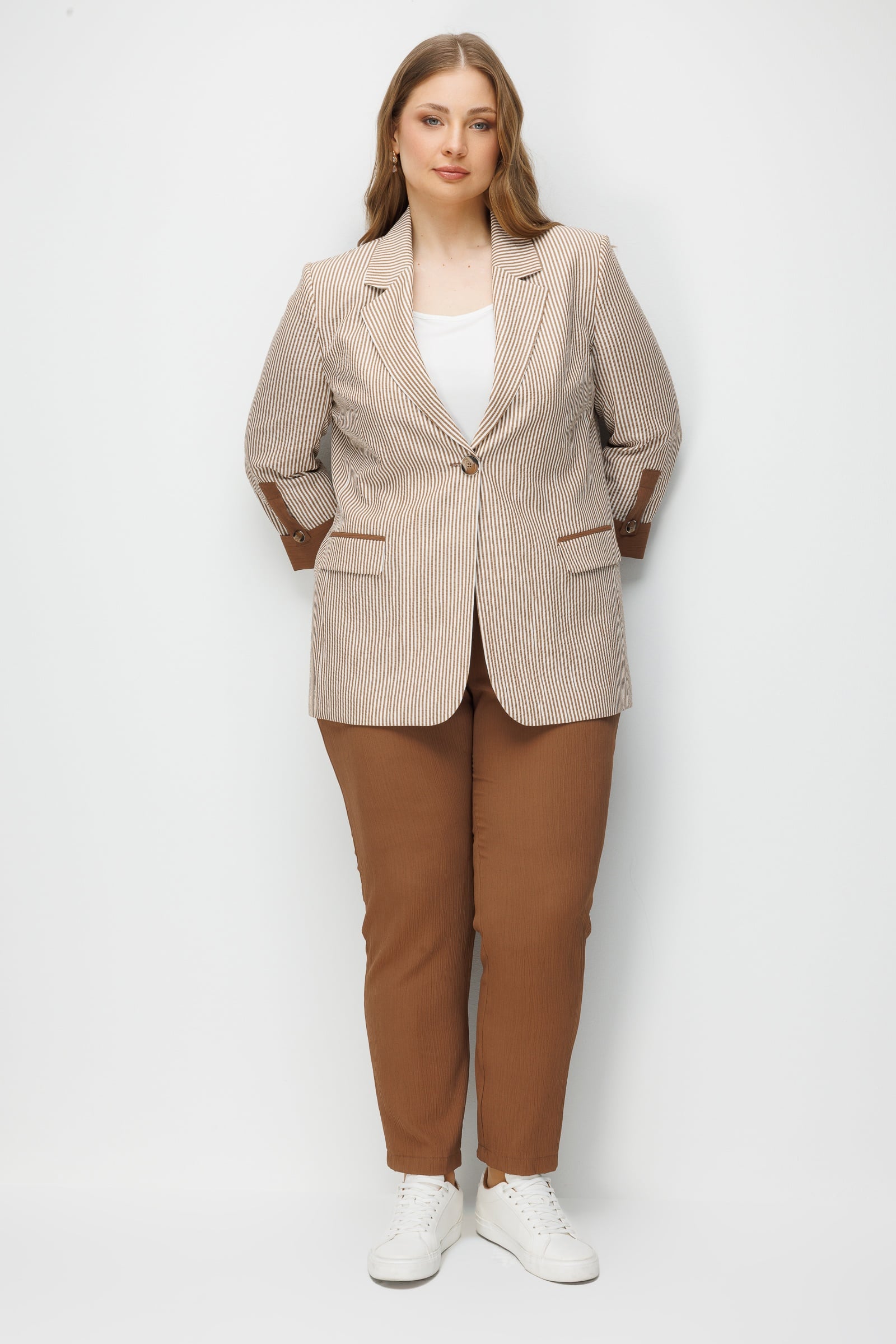 Modailgi  Mono Yaka Çizgili Spor Ceket Kahve