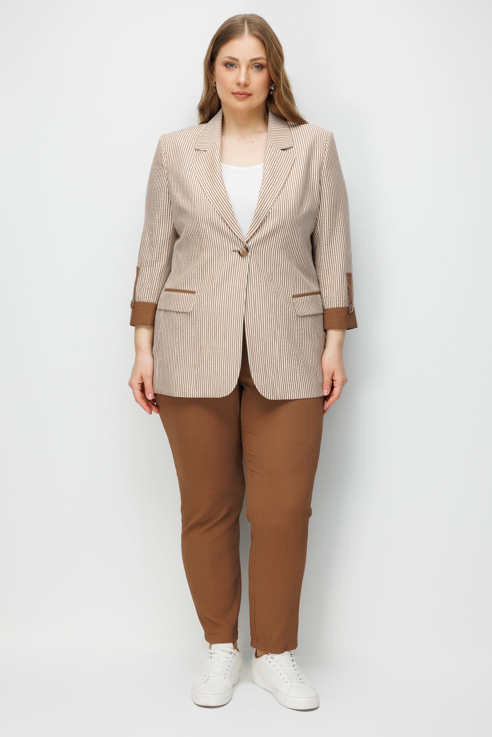 Modailgi  Mono Yaka Çizgili Spor Ceket Kahve