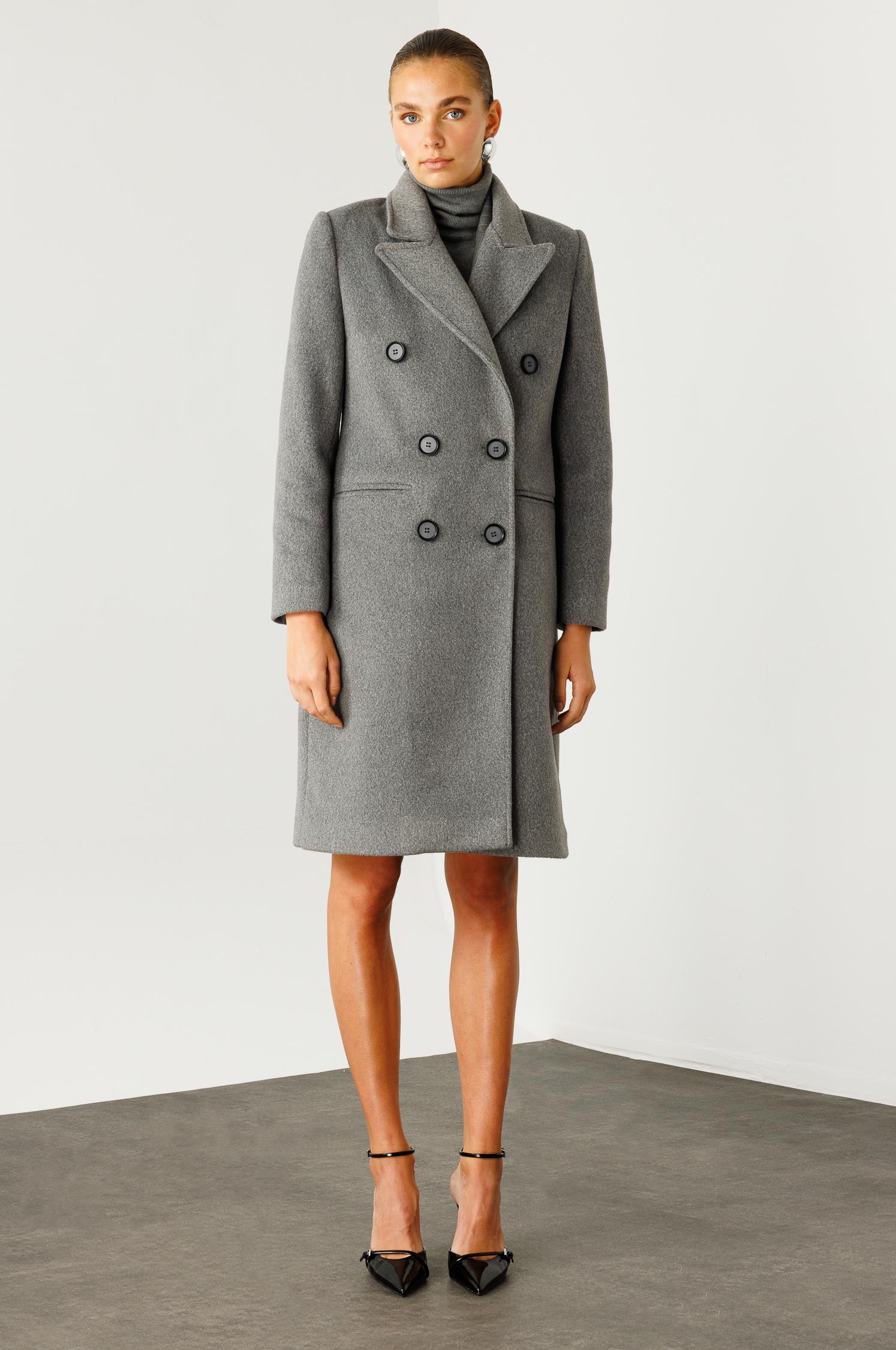 Modailgi  Mono Yaka Fleto Cepli Kruvaze Kaşe Kaban Gri