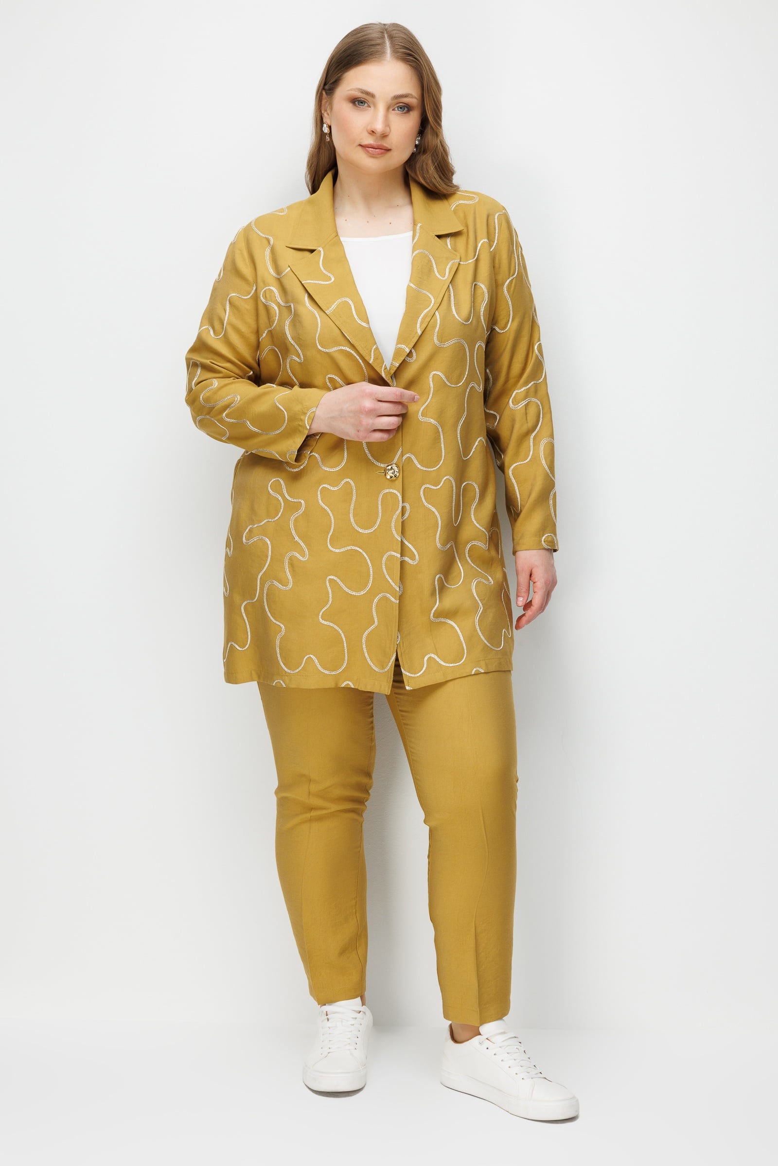 Modailgi  Mono Yaka İki Düğmeli Nakışlı Tunik Asit