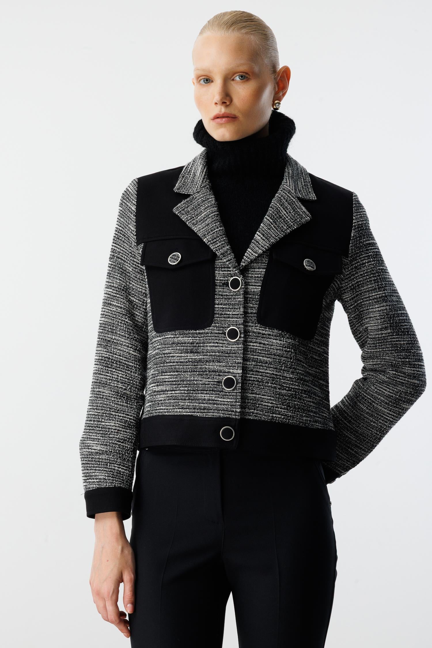 Modailgi  Mono Yaka Kısa Astarsız Örme Ceket Gri