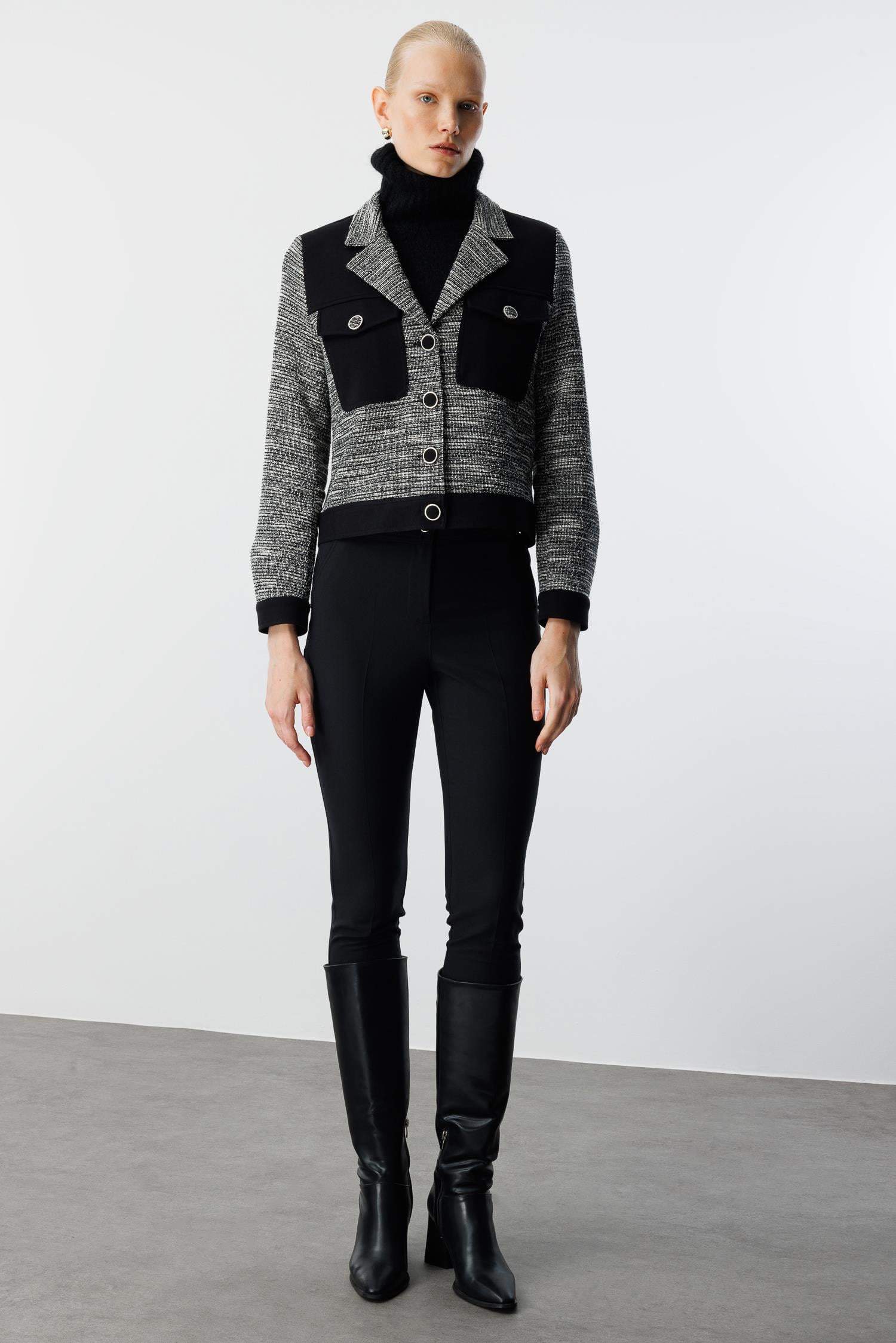 Modailgi  Mono Yaka Kısa Astarsız Örme Ceket Gri