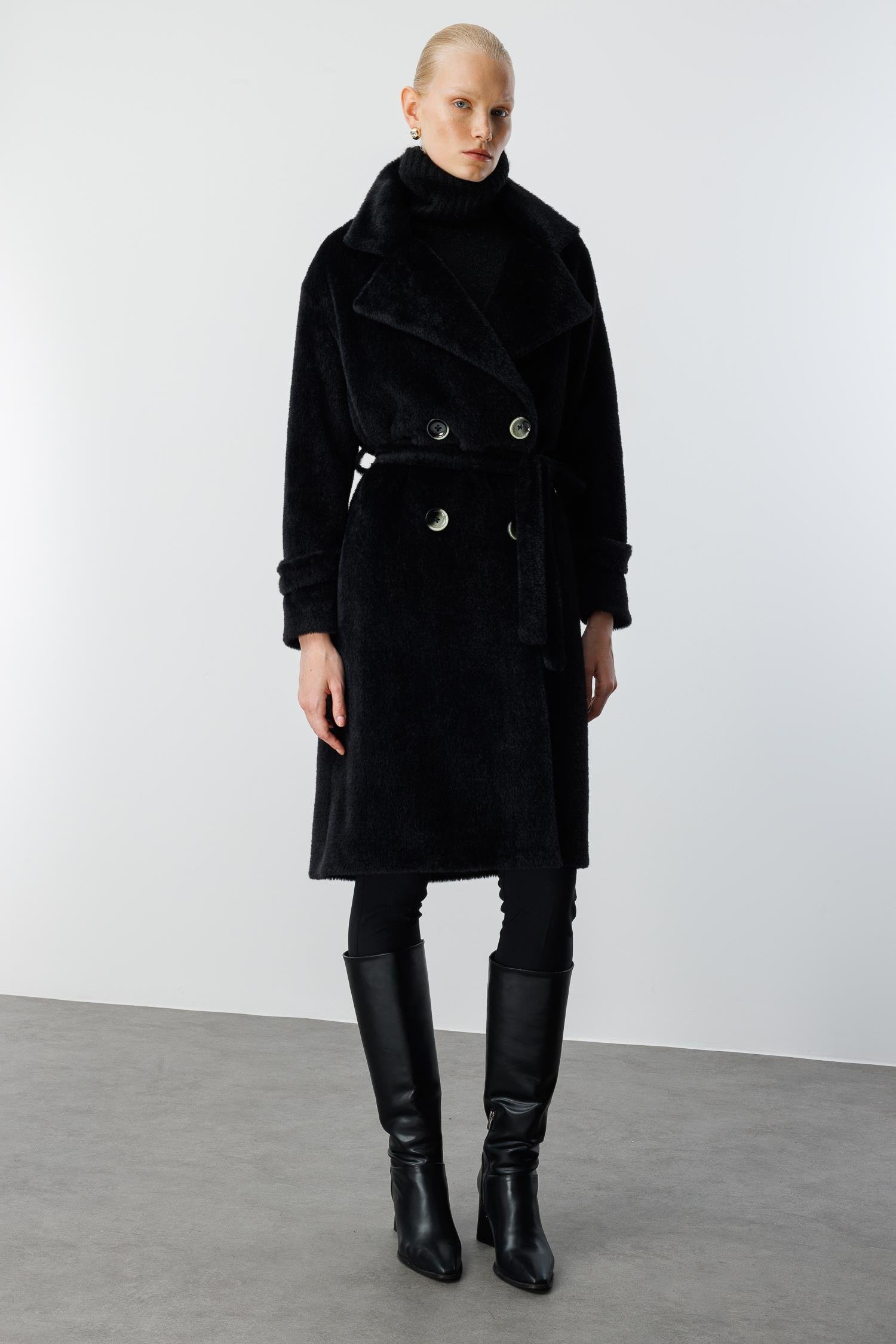 Modailgi  Mono Yaka Kruvaze Alcantara Kaban Siyah