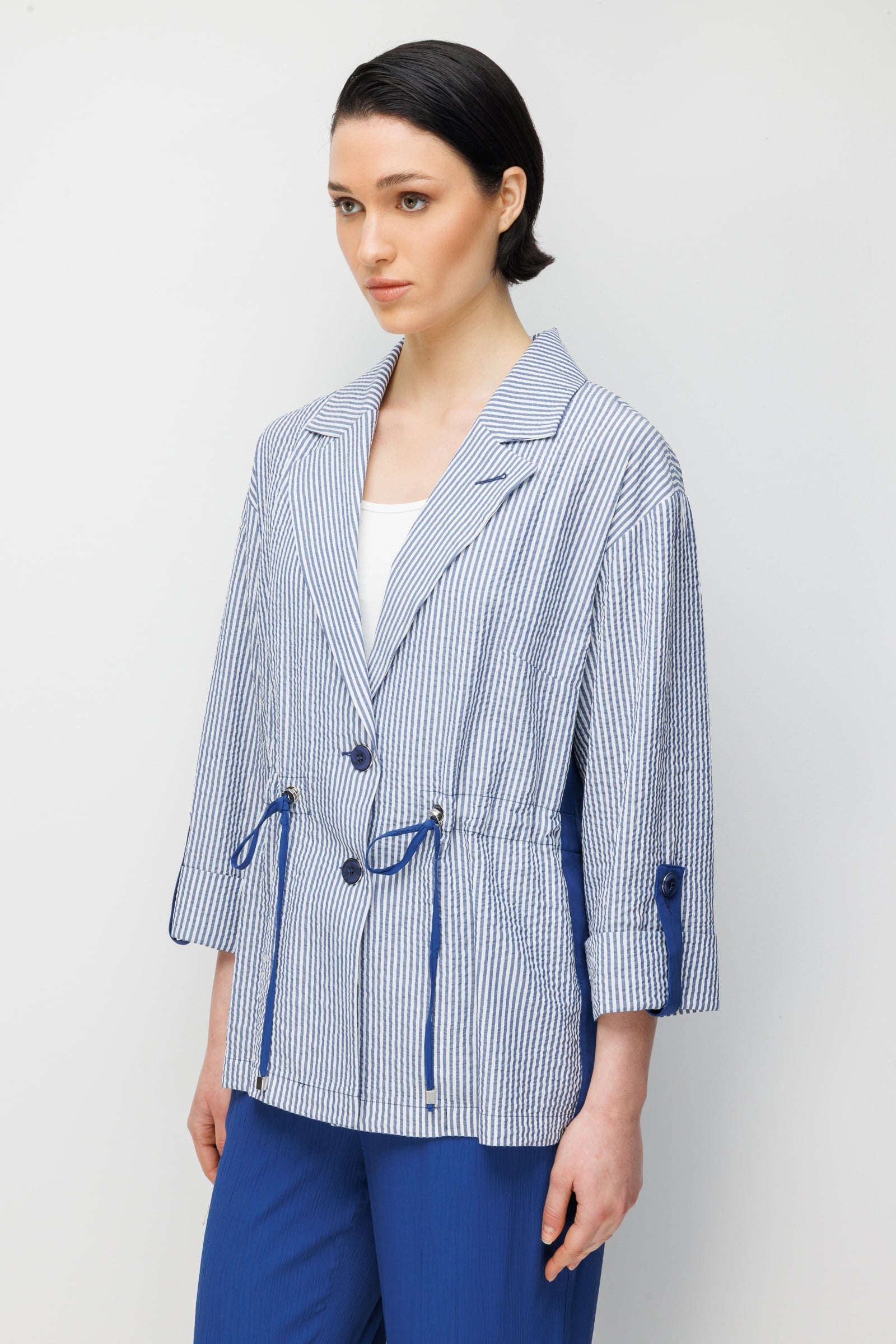 Modailgi Mono Yaka Manşeti Apoletli Çizgili İkili Takım - 40095