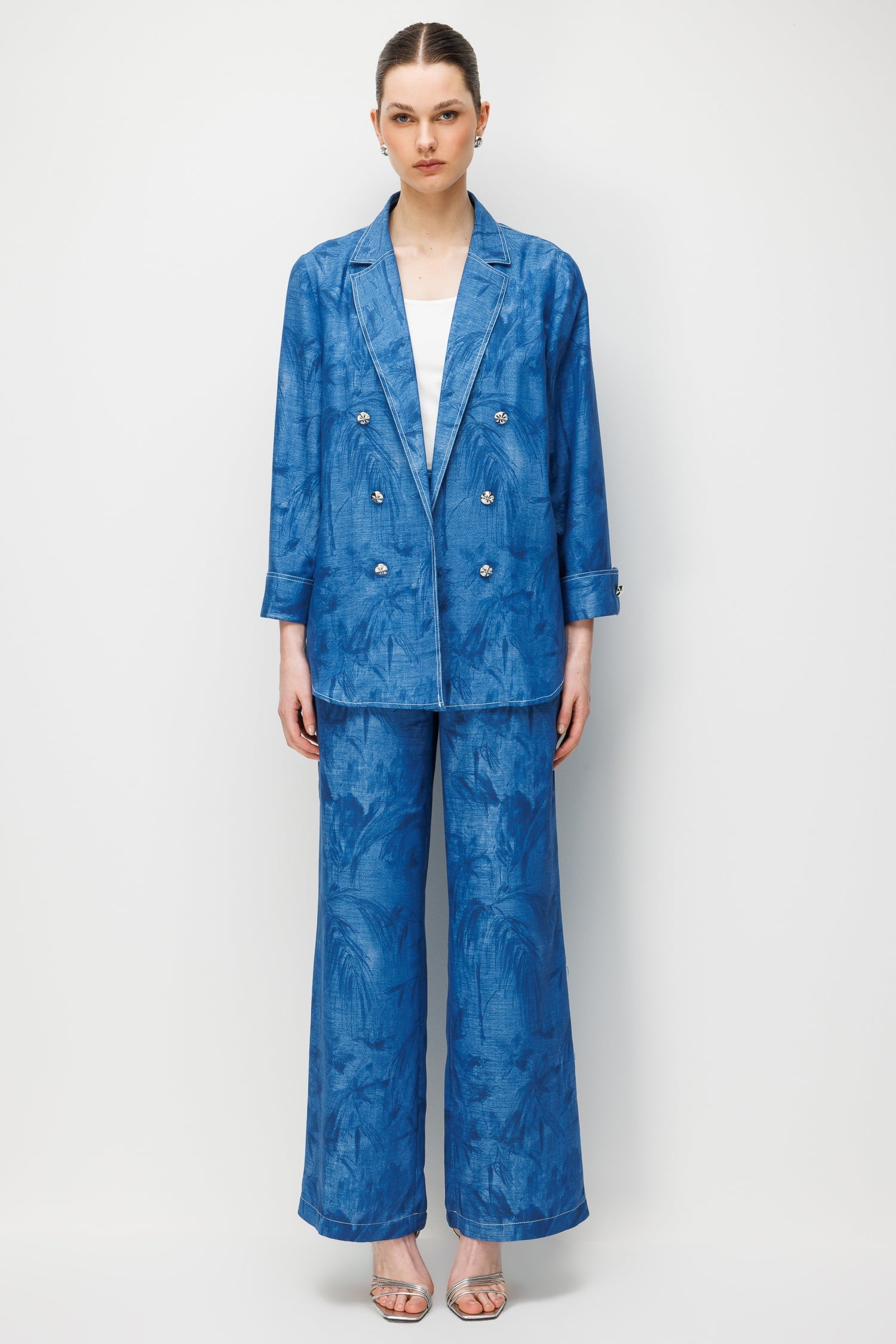 Modailgi  Mono Yaka Oversize Desenli Astarsız Tunik İndigo
