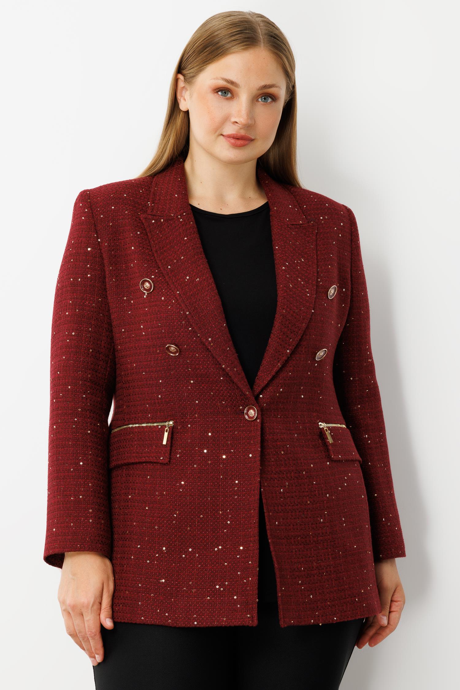 Modailgi  Mono Yaka Pullu Tüvit Kumaş Ceket Bordo