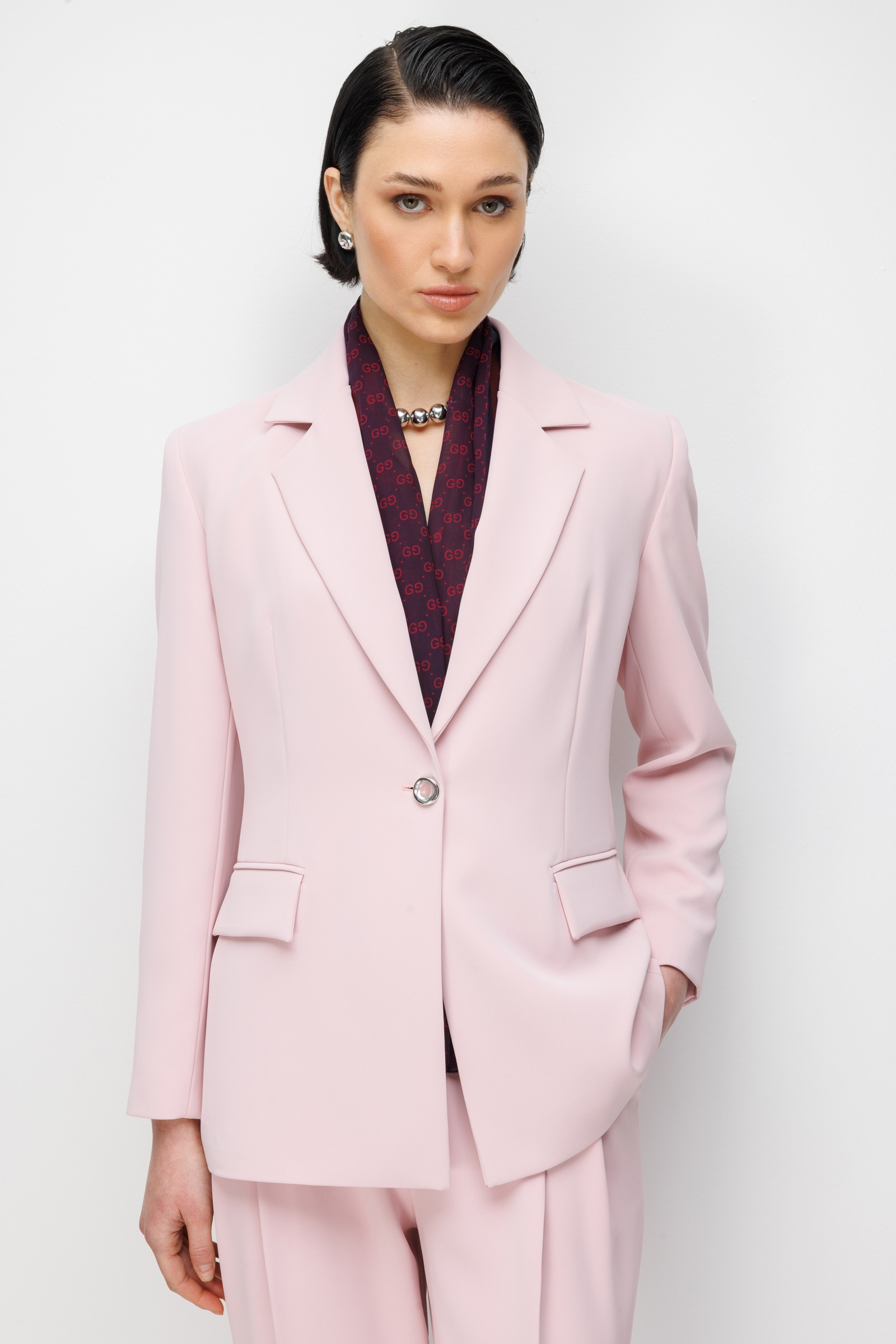 Modailgi  Mono Yaka Vatkalı Tek Düğme Ceket - 40051 Pembe