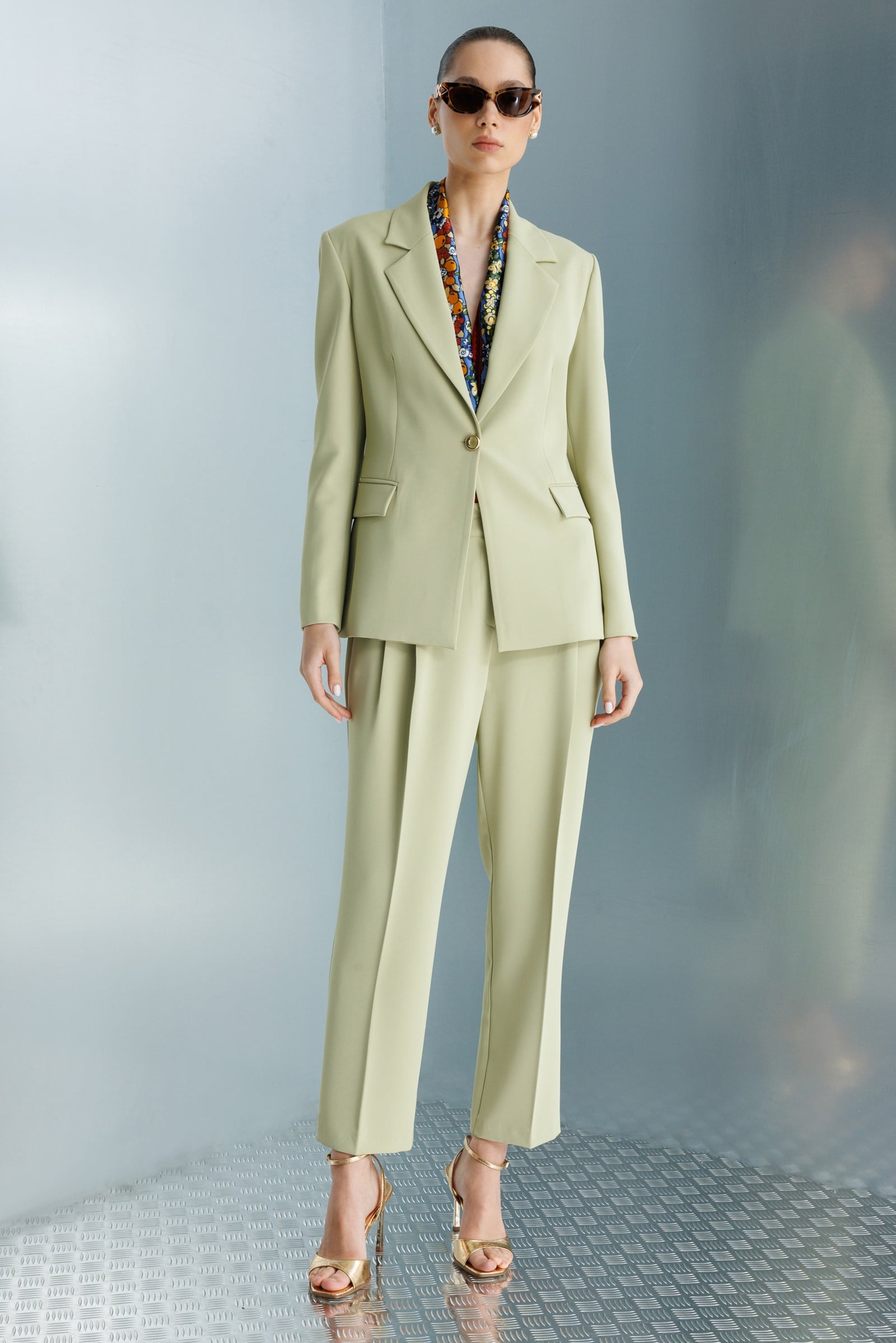 Modailgi  Mono Yaka Vatkalı Tek Düğme Ceket - 40051 Mint