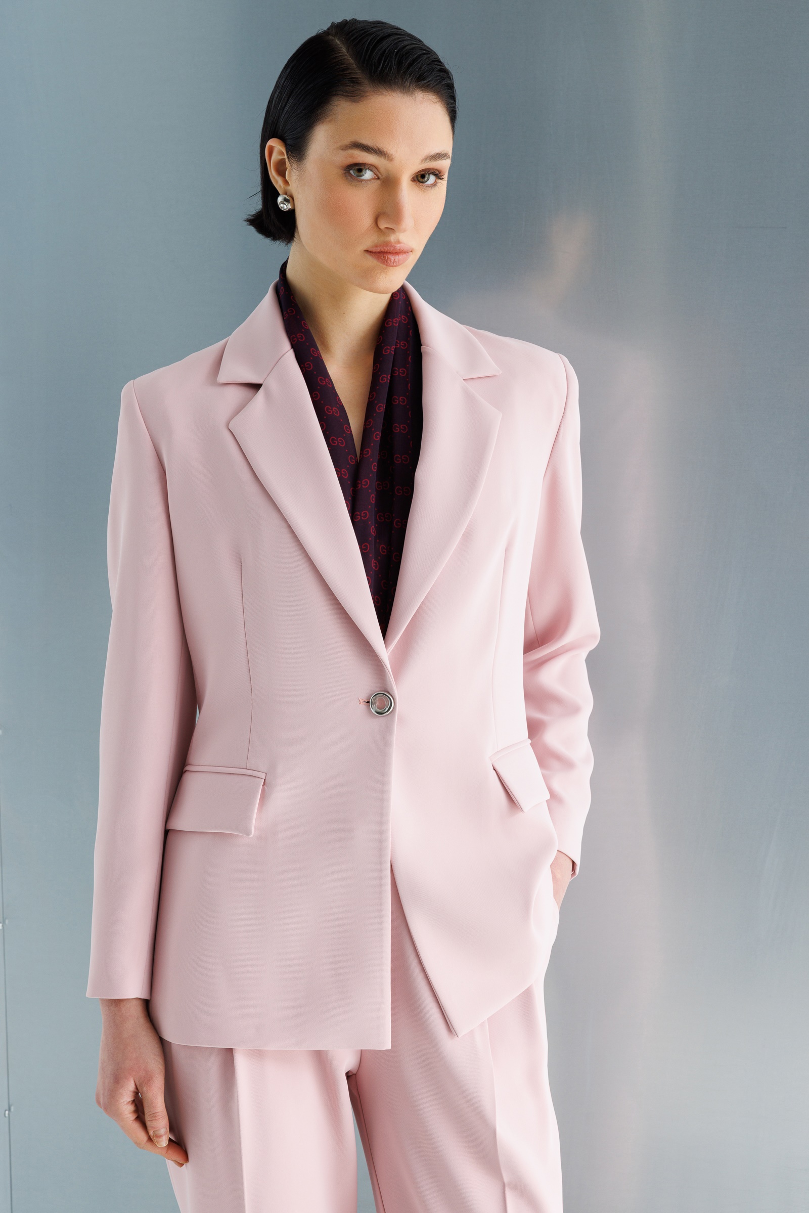 Modailgi  Mono Yaka Vatkalı Tek Düğme Ceket - 40051 Pembe