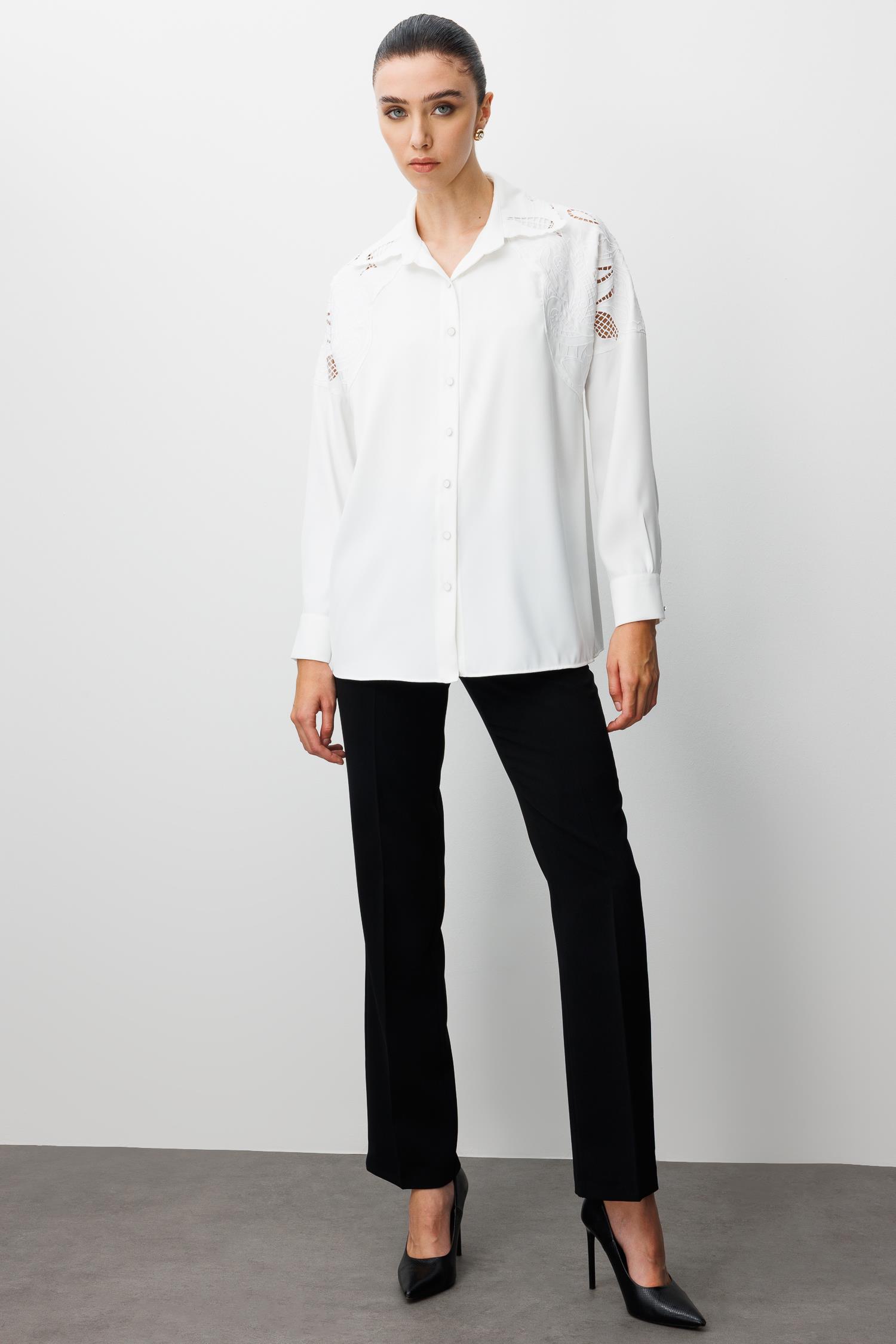 Modailgi  Nakış Detaylı Oversize Gömlek Ekru