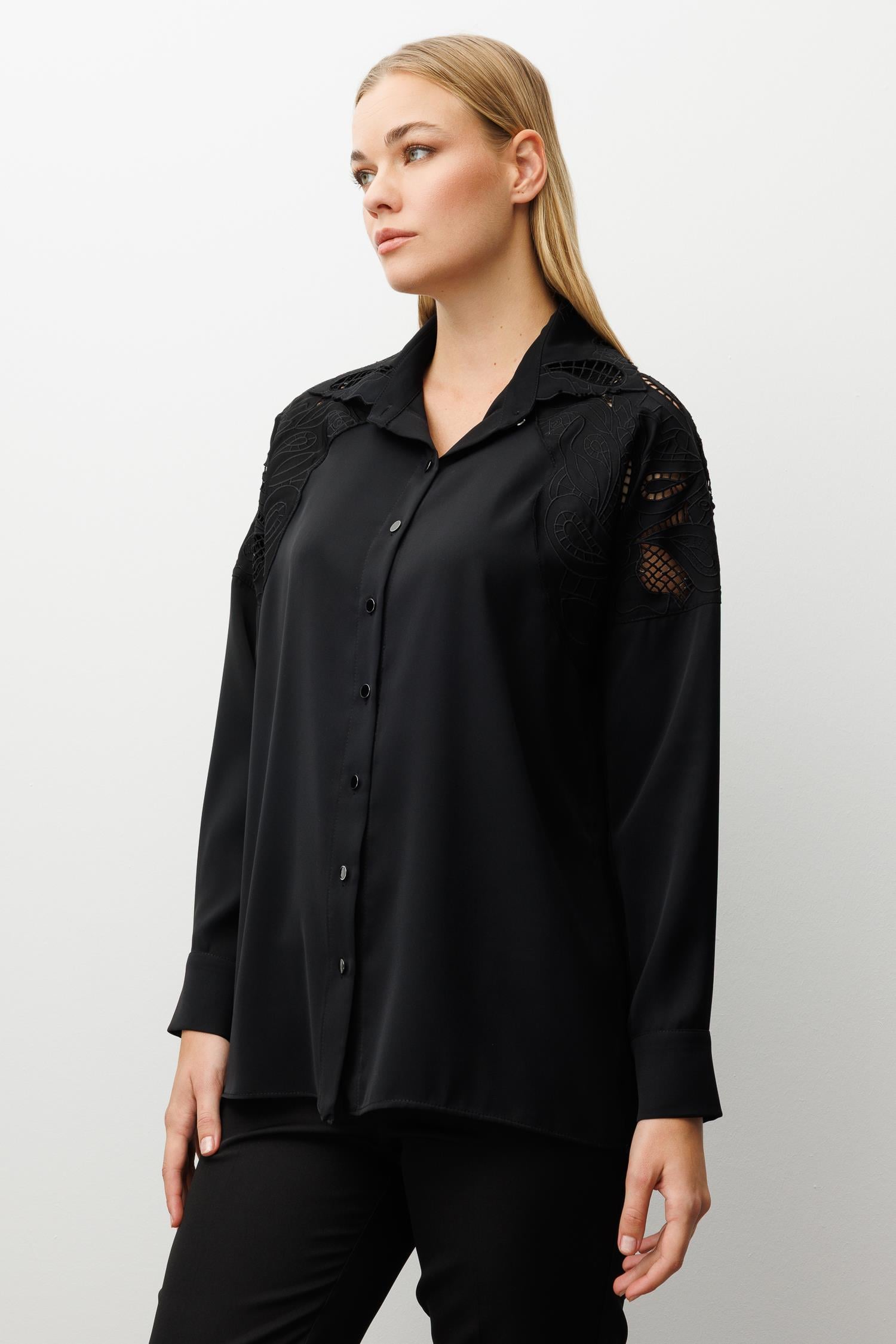 Modailgi  Nakış Detaylı Oversize Gömlek Siyah