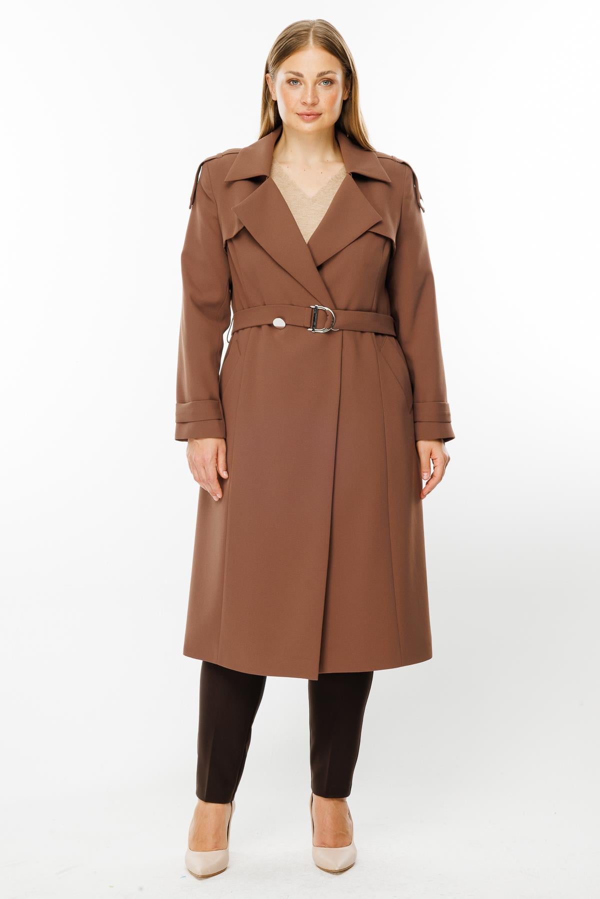 Modailgi  Omuzları Apoletli Trenç Taba