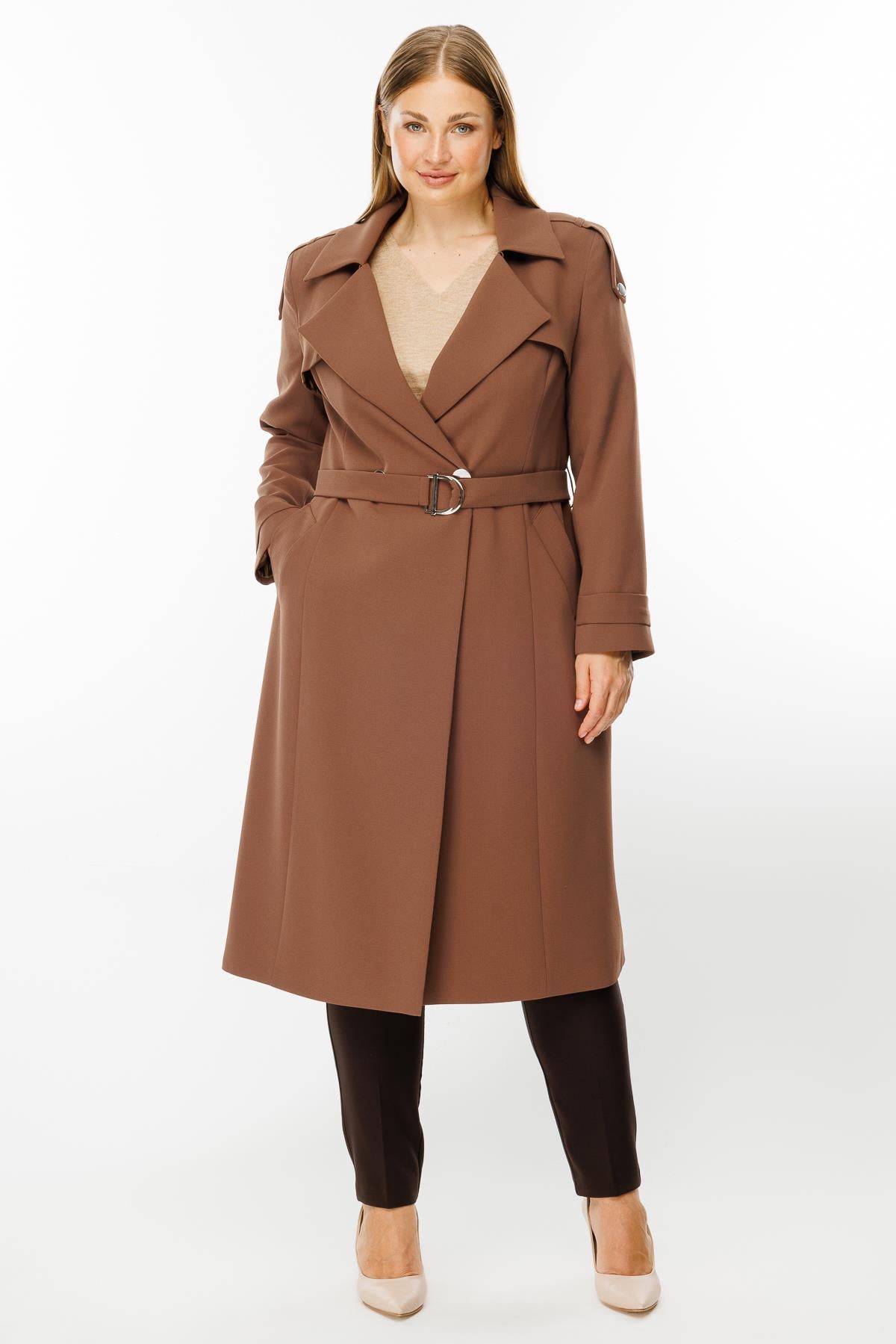 Modailgi  Omuzları Apoletli Trenç Taba