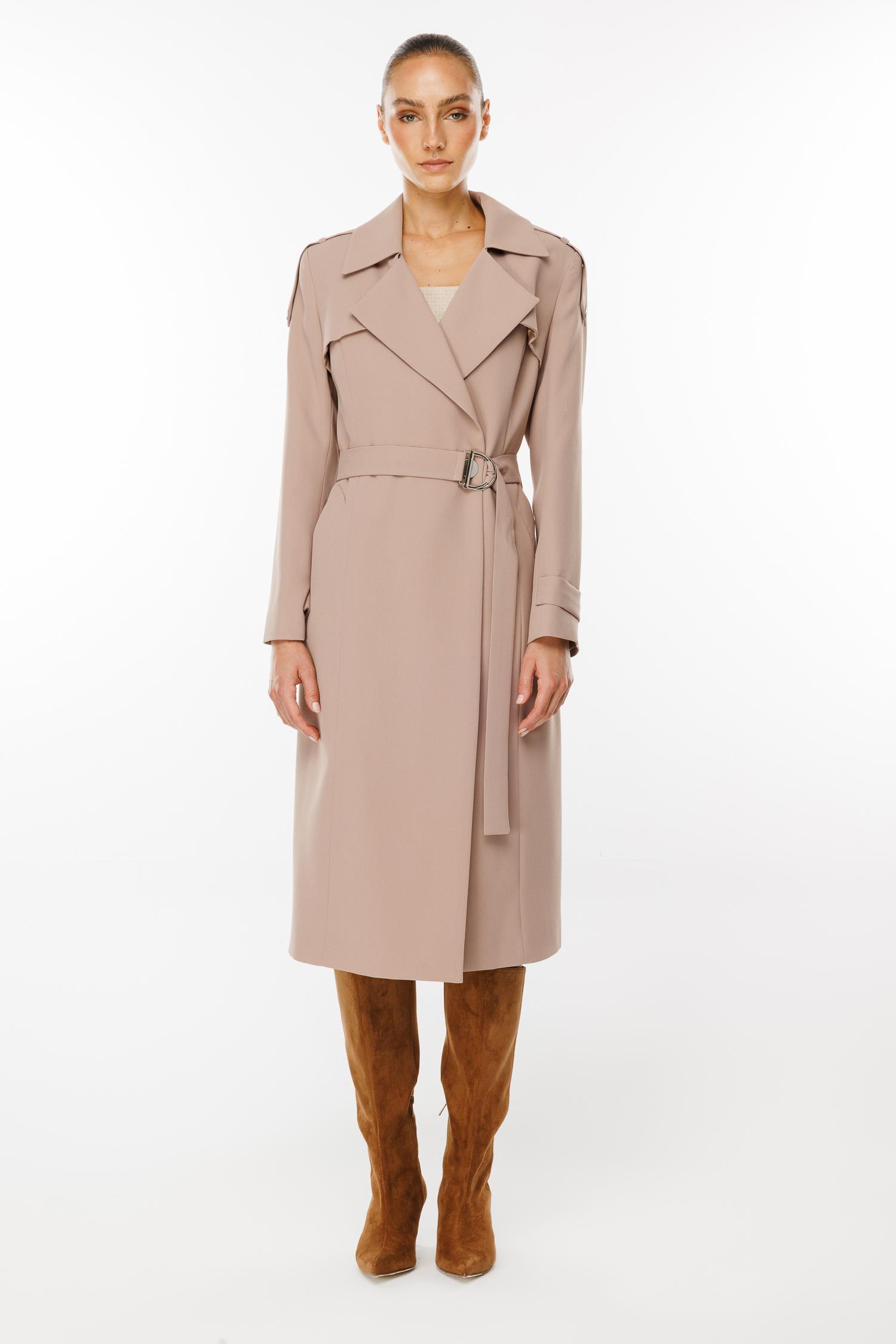 Modailgi  Omuzları Apoletli Trenç Vizon