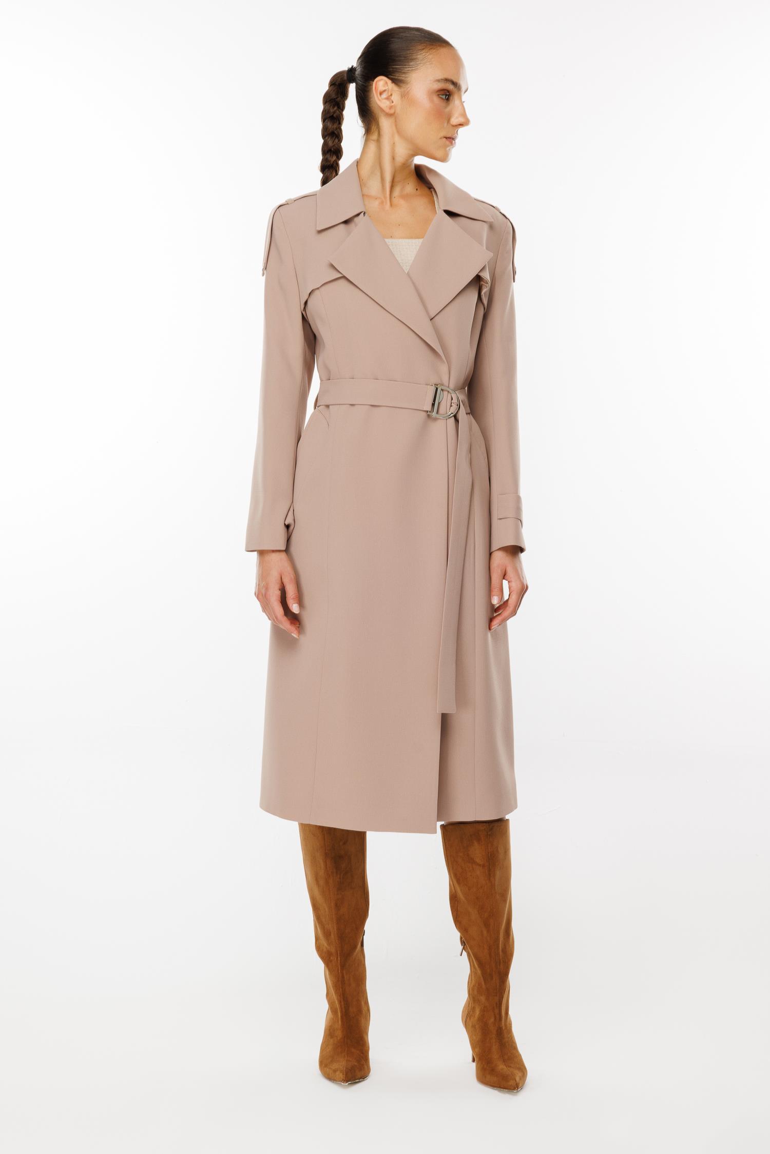 Modailgi  Omuzları Apoletli Trenç Vizon