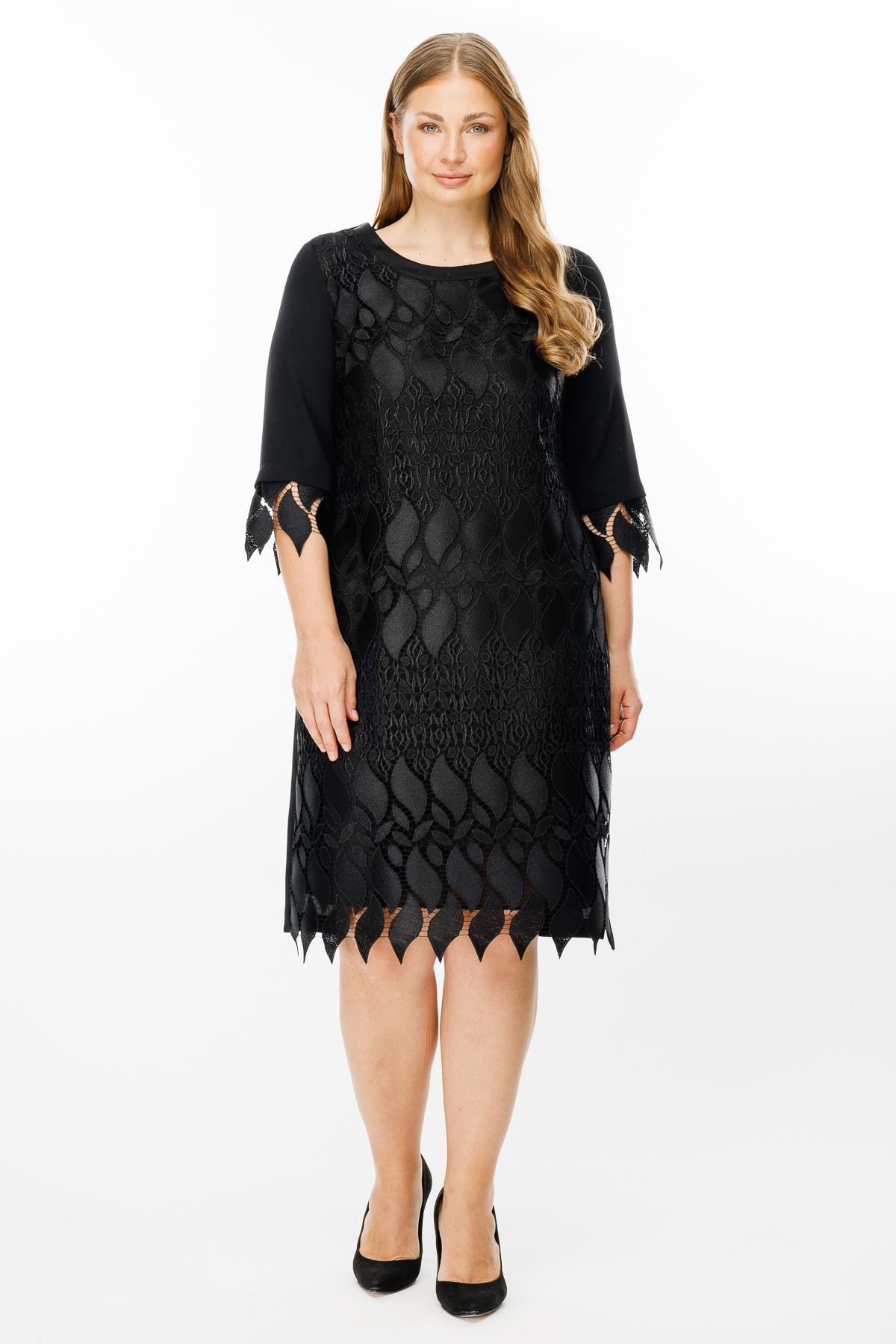 Modailgi  Ön Bedeni Güpür Dantelli Elbise Siyah