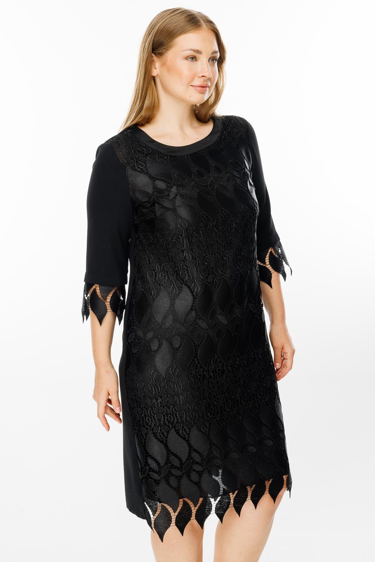 Modailgi  Ön Bedeni Güpür Dantelli Elbise Siyah