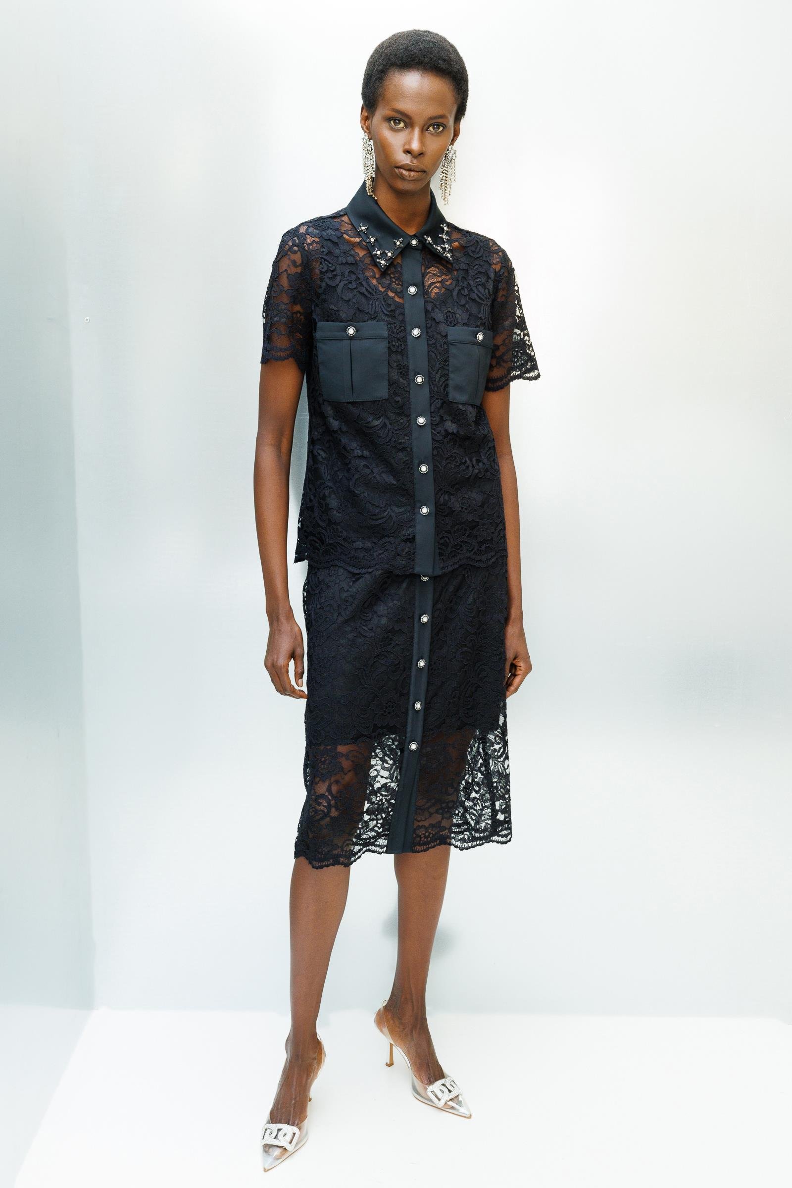 Modailgi  Önden Düğmeli Dantel Etek - 1570 Siyah