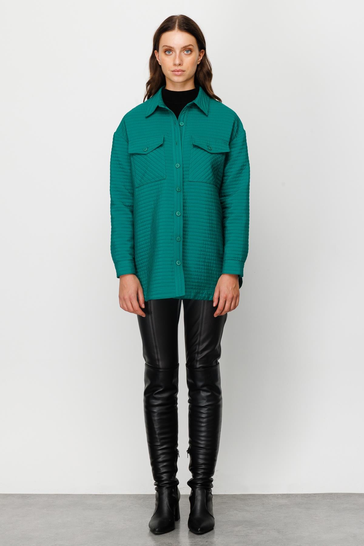 Modailgi  Oversize Kapitone Tunik Yeşil