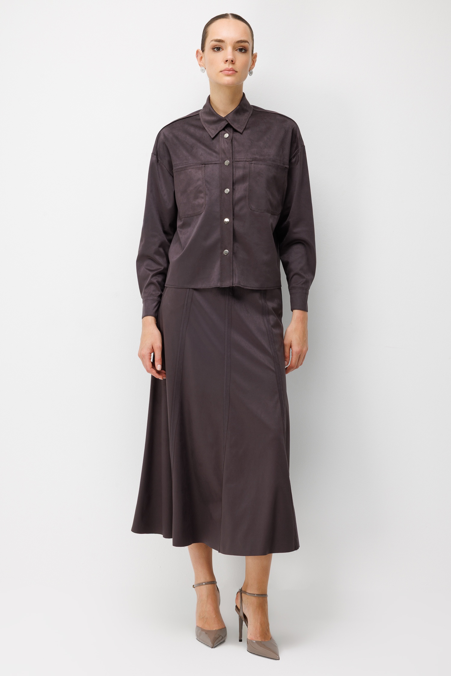 Modailgi  Oversize Pis Dikiş Süet Gömlek - 30109 Kahve
