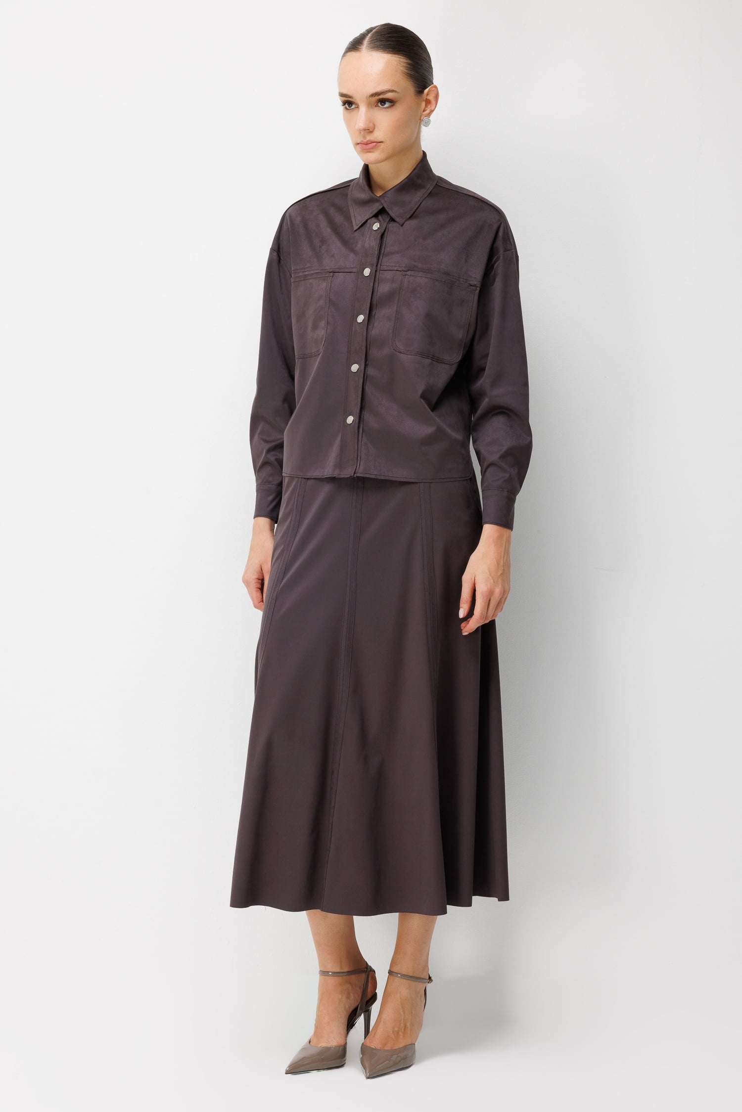 Modailgi  Oversize Pis Dikiş Süet Gömlek - 30109 Kahve