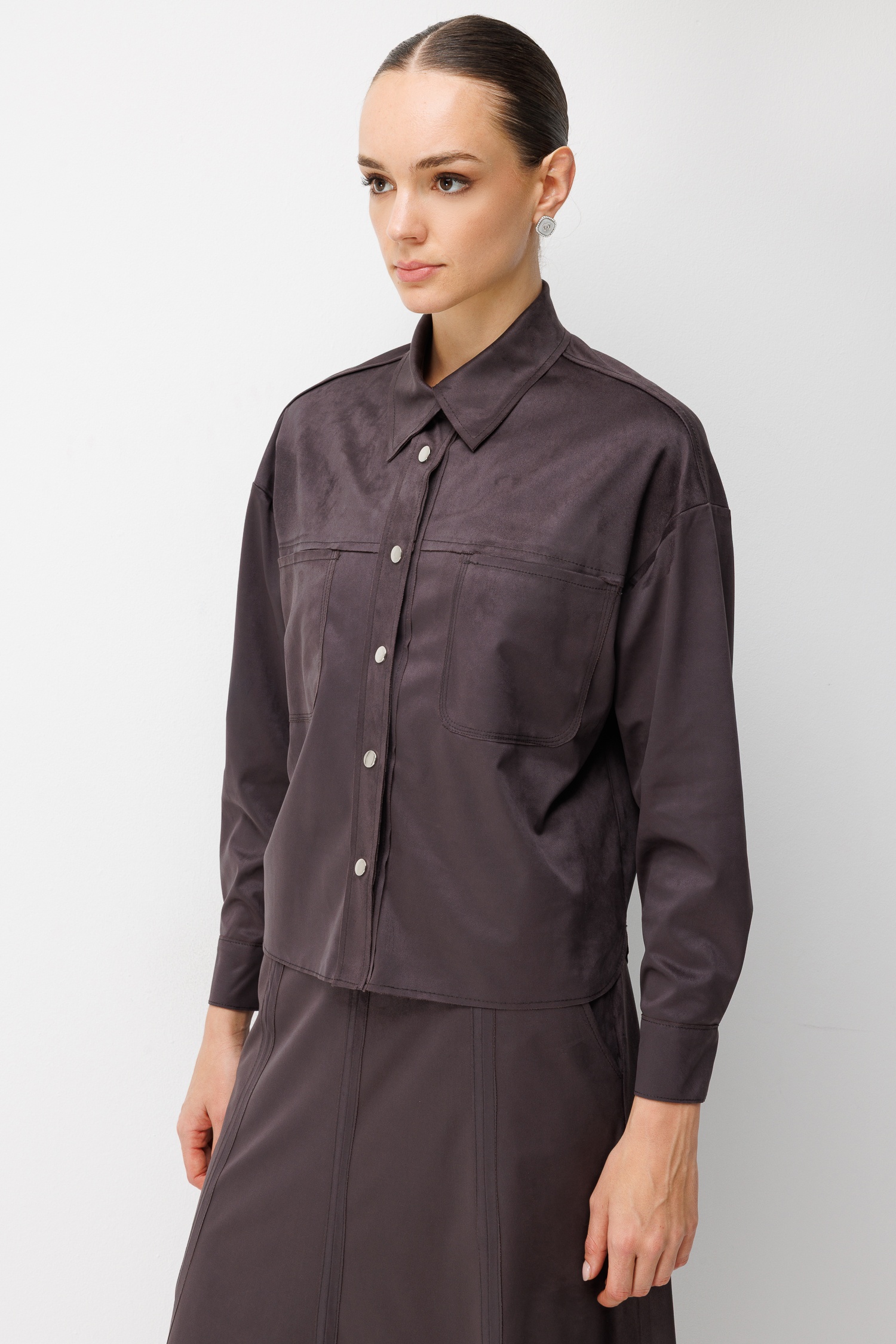 Modailgi  Oversize Pis Dikiş Süet Gömlek - 30109 Kahve