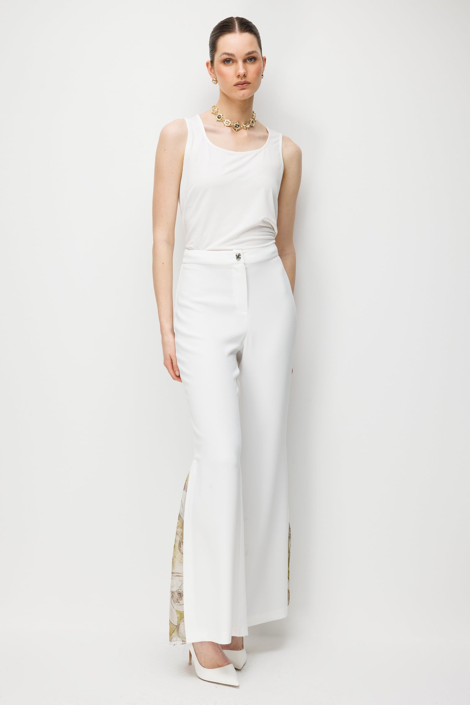 Modailgi  Paçası Yırtmaçlı Şifon Detaylı Pantolon - 75046 Ekru