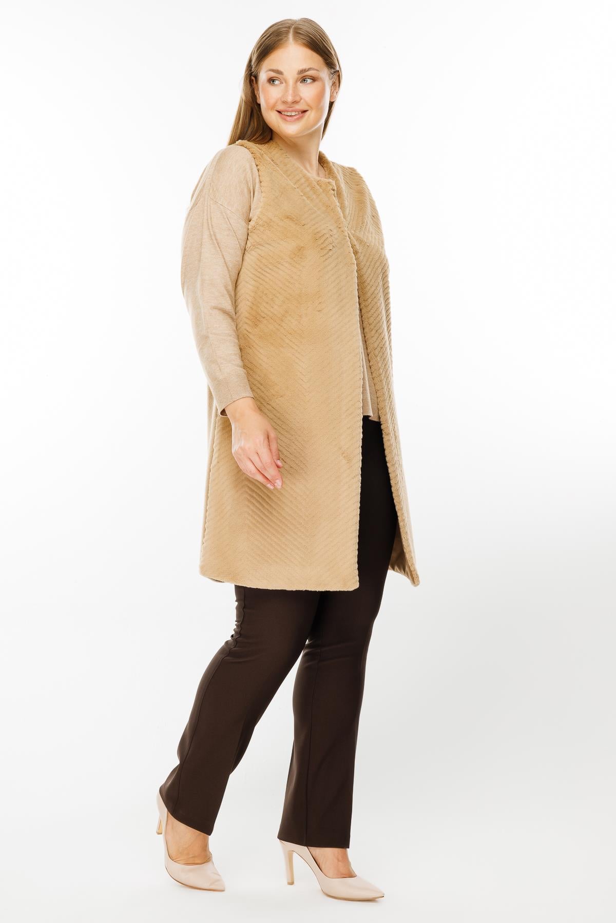 Modailgi  Peluş Kürklü Yelek Camel