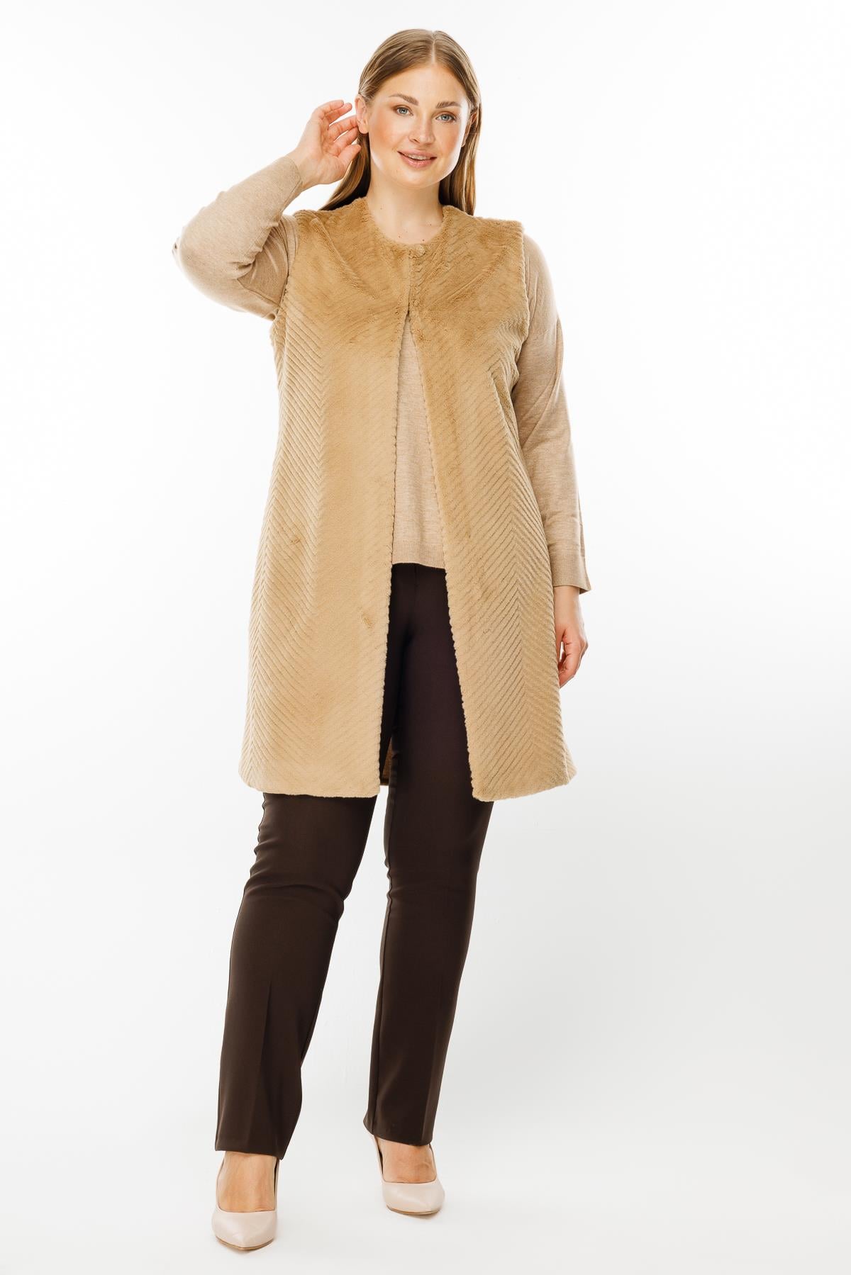 Modailgi  Peluş Kürklü Yelek Camel