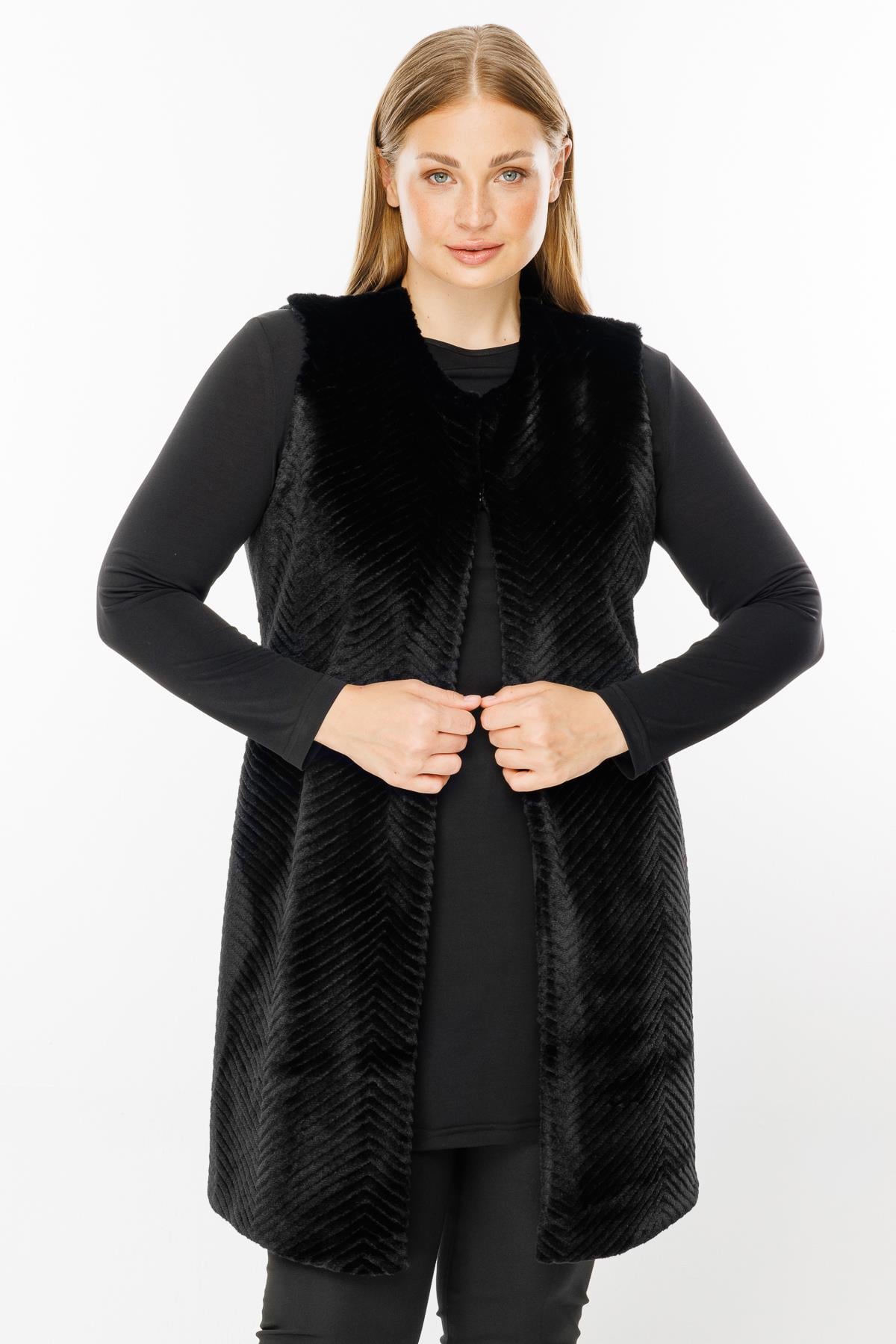 Modailgi  Peluş Kürklü Yelek Siyah