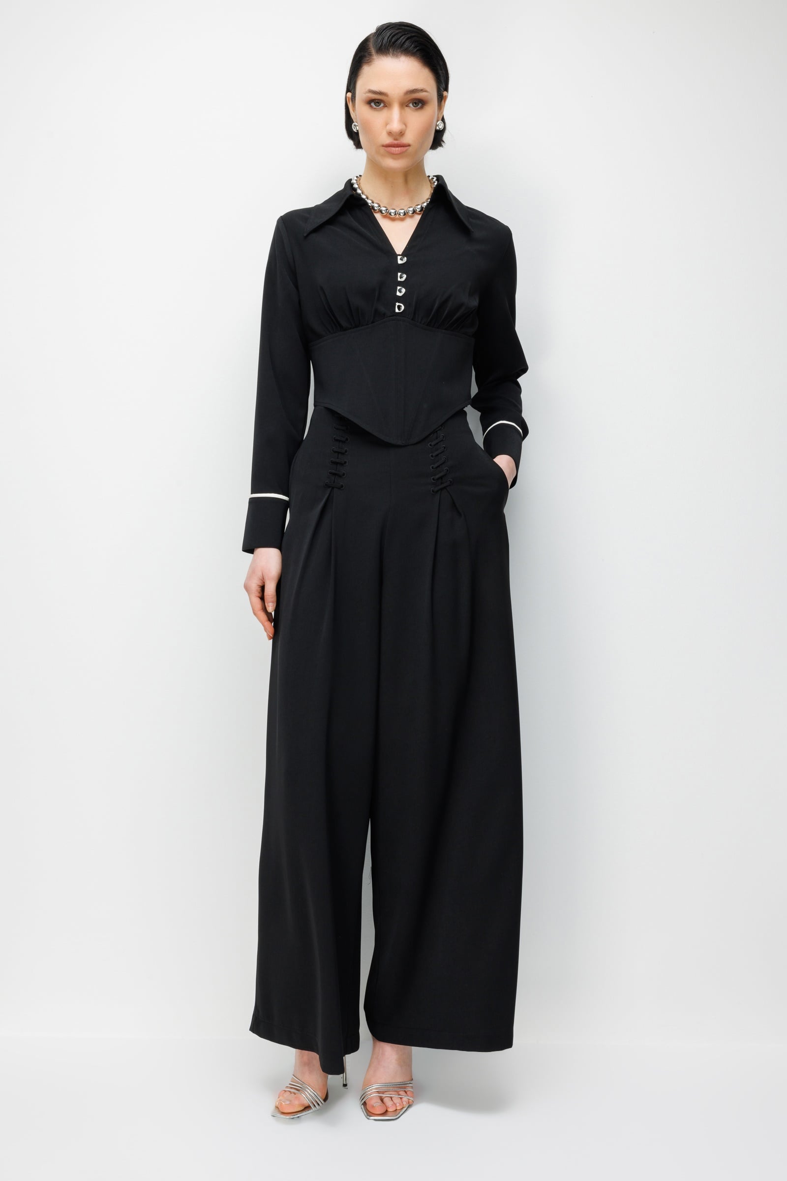 Modailgi Pile Üzeri Şeritli Geniş Paça Pantolon - 10103