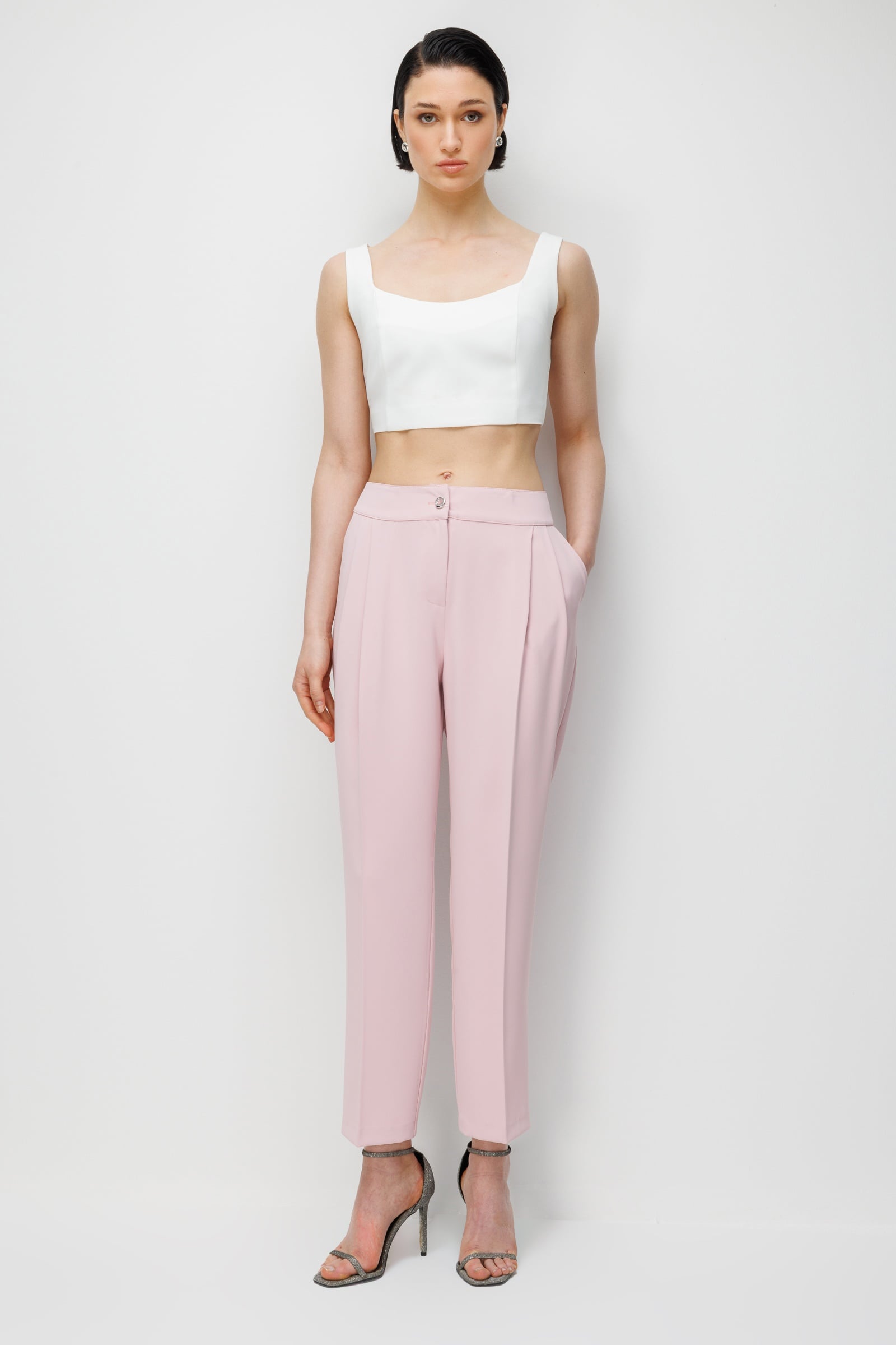Modailgi  Pileli Yan Cep Dokuma Pantolon - 70051 Pembe