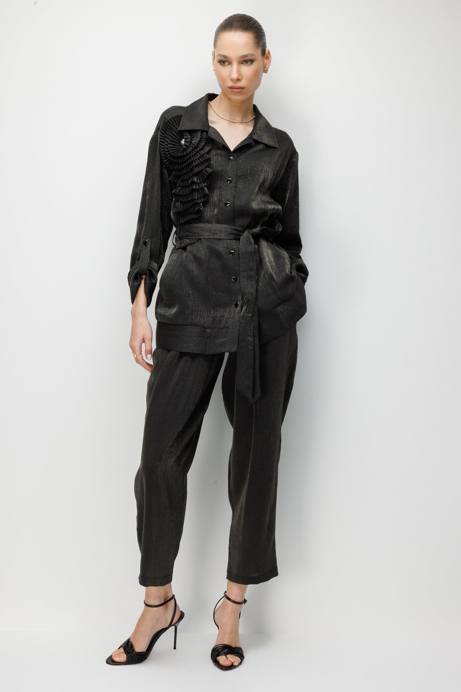 Modailgi  Pilise Süslemeli Beli Kemerli Tunik - 40012 Siyah