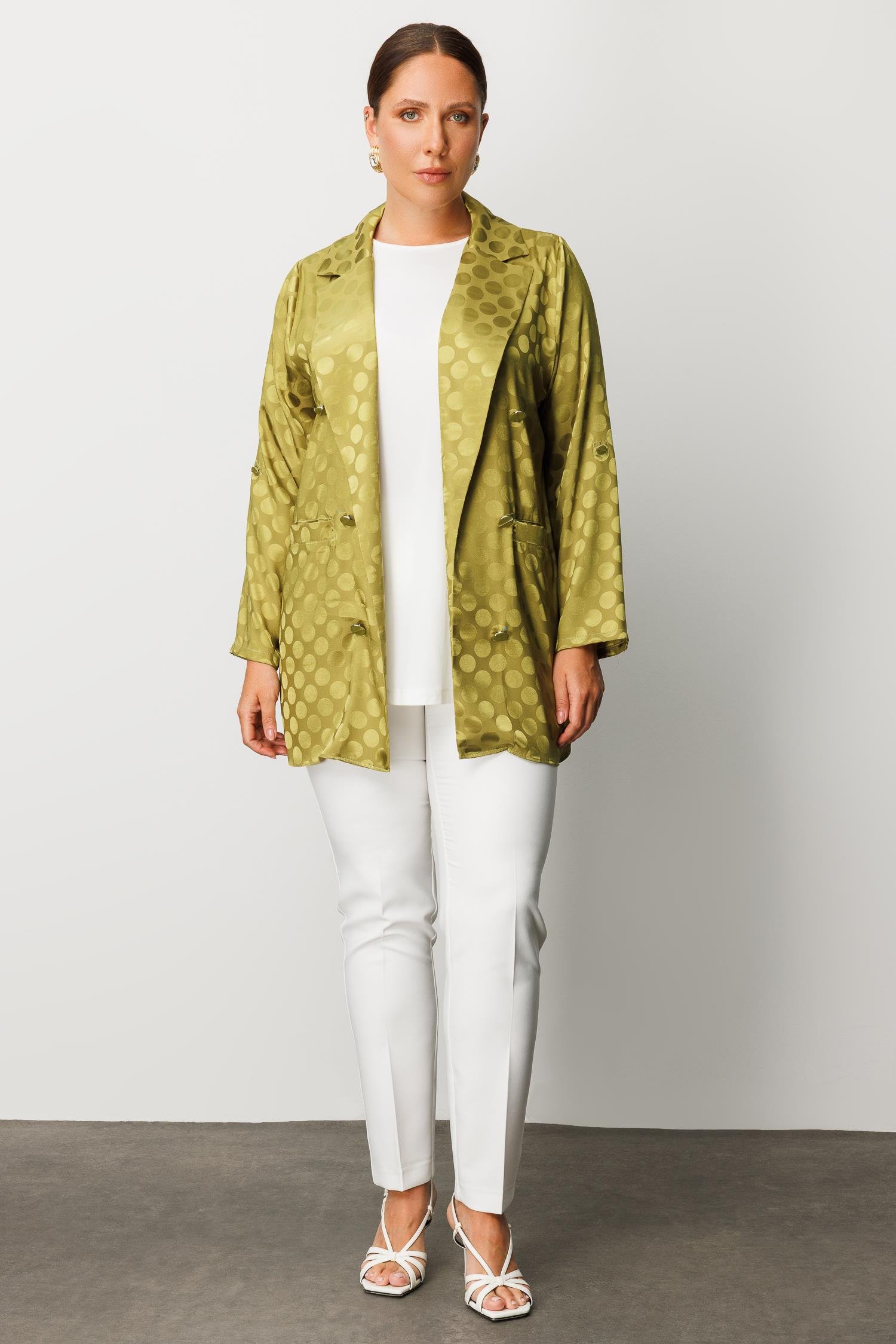 Modailgi  Puan Jakarlı Beli Büzgülü İkili Takım Olive